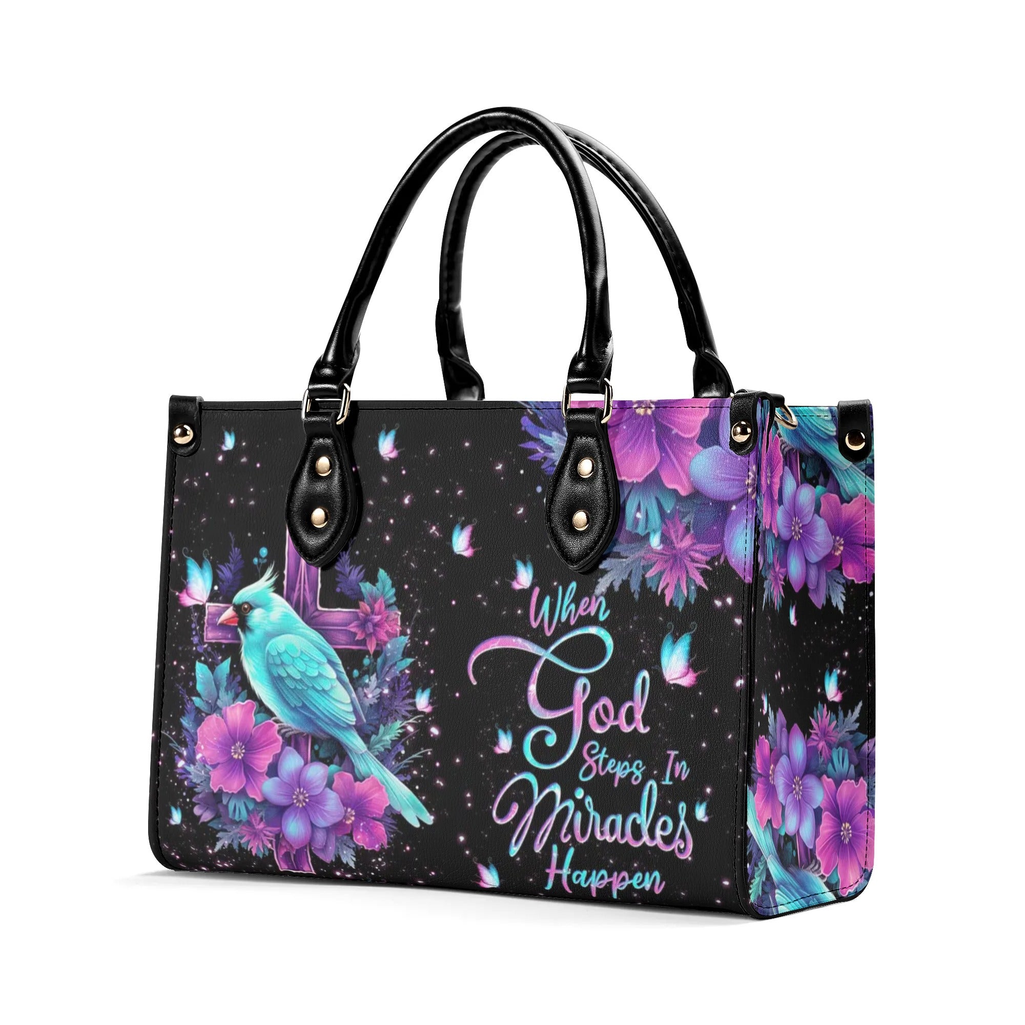 When God Steps In Miracles Happen Leather Handbag - Tlnt2805242