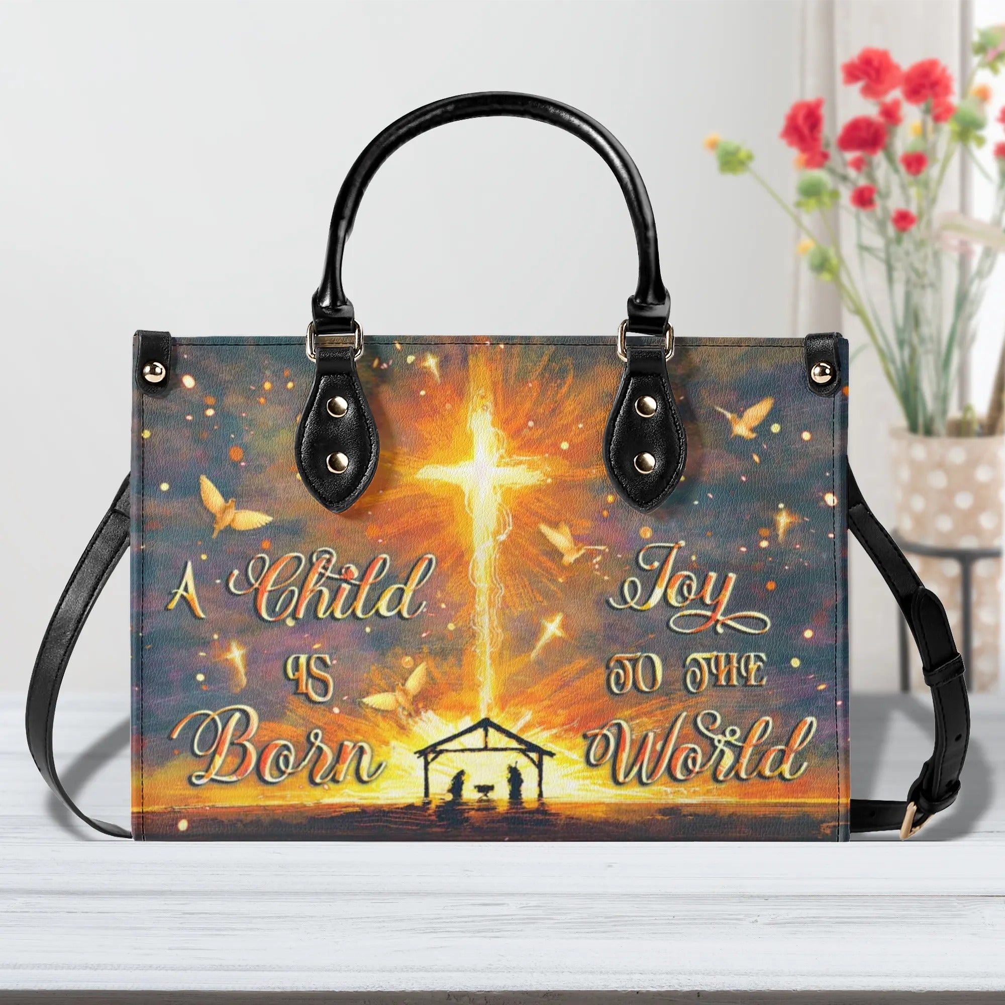 A Child Is Born Christmas Leather Handbag - Yhlt0810244