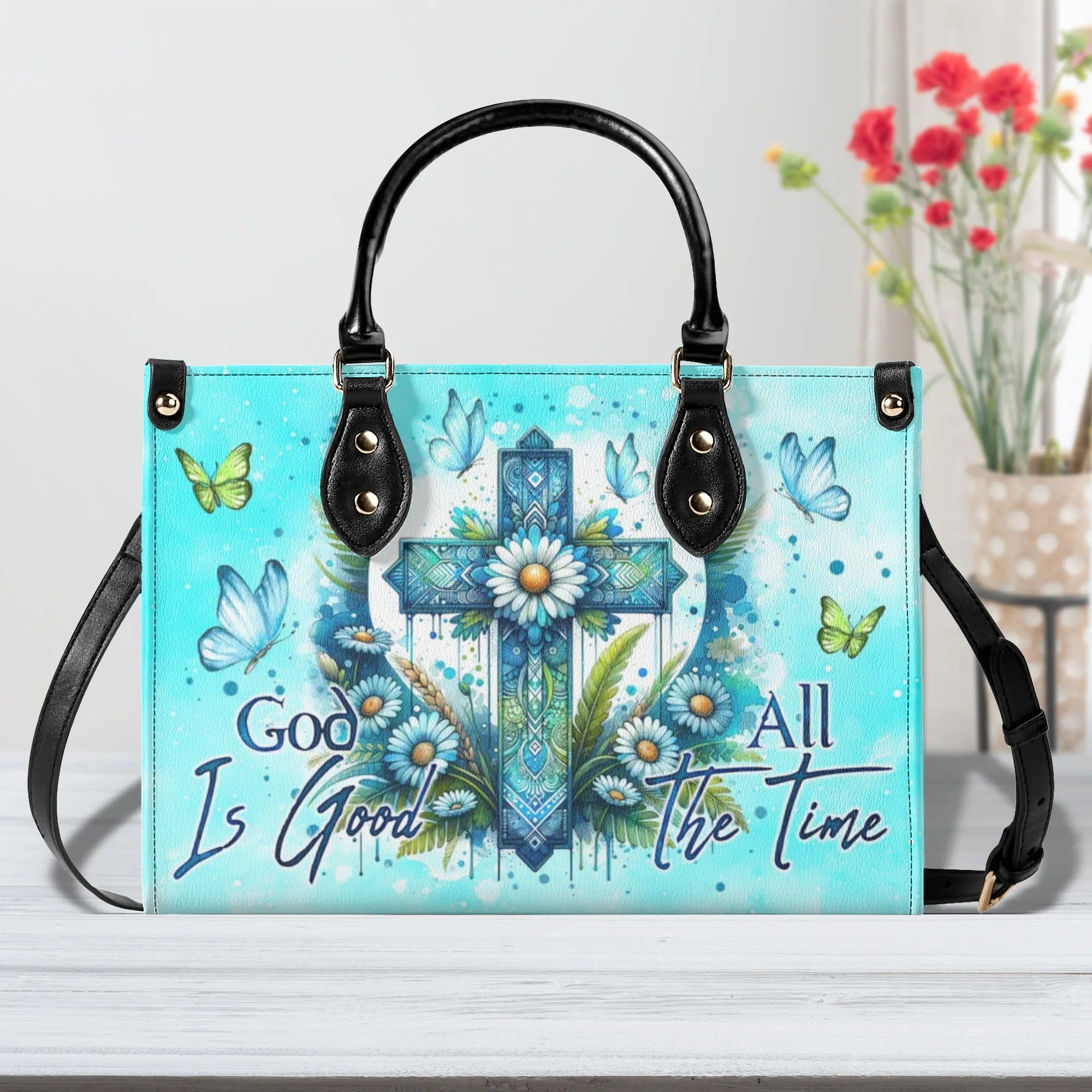 God Is Good All The Time Cross Daisies Leather Handbag - Tlno2207244