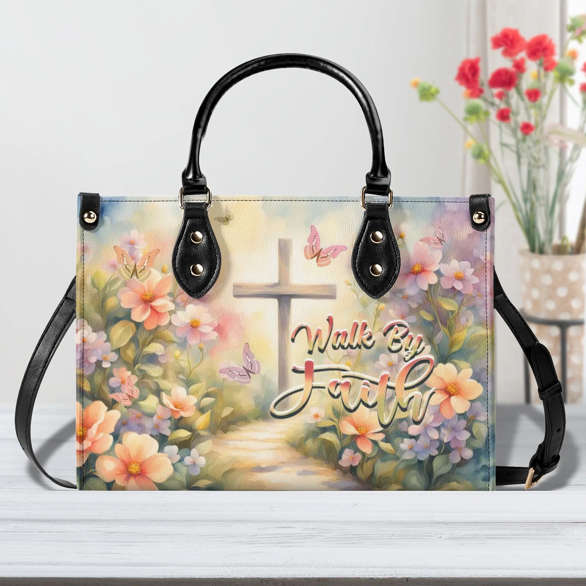 Walk By Faith Flowers Leather Handbag - Yhhn0608244
