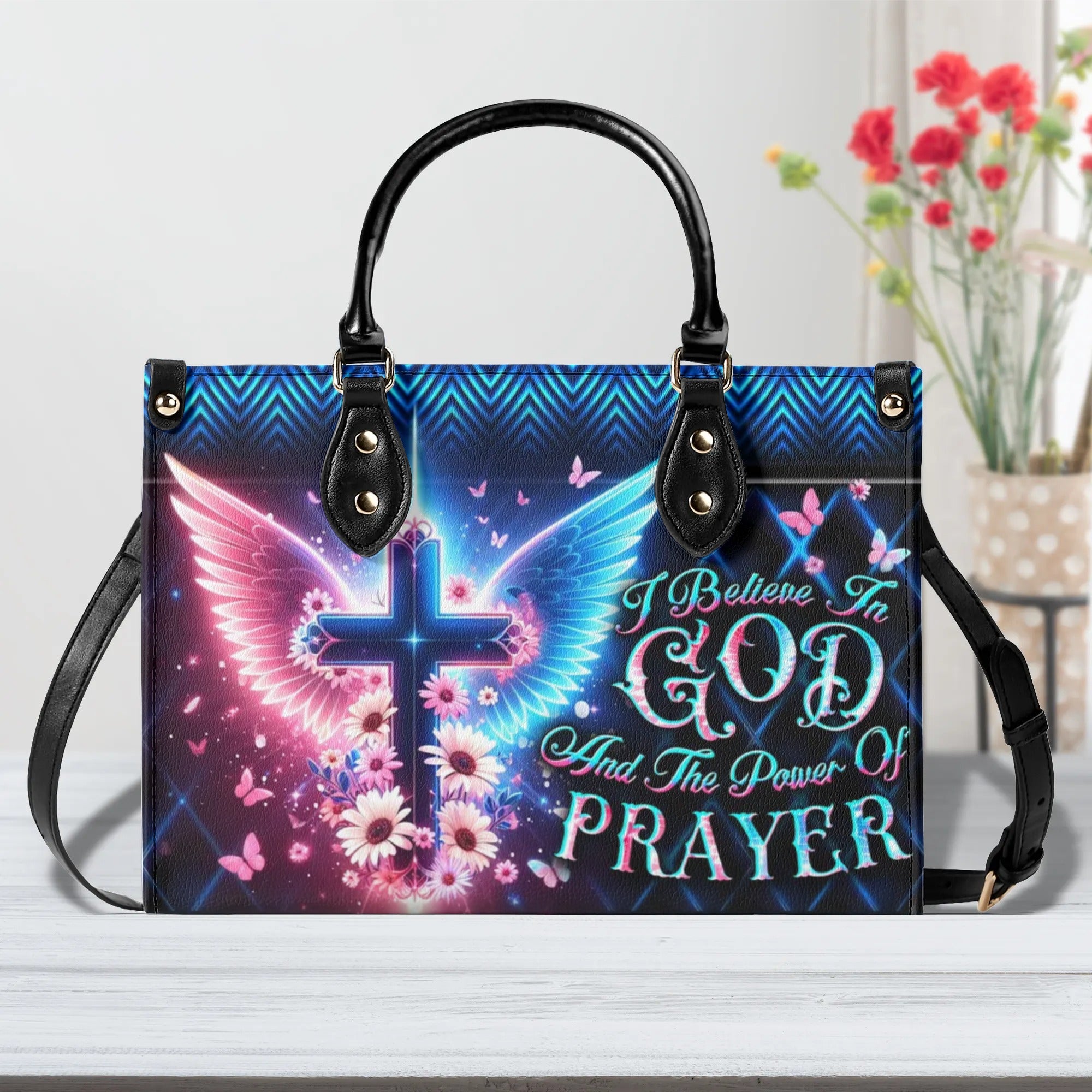 I Believe In God Leather Handbag - Yhdu1010244