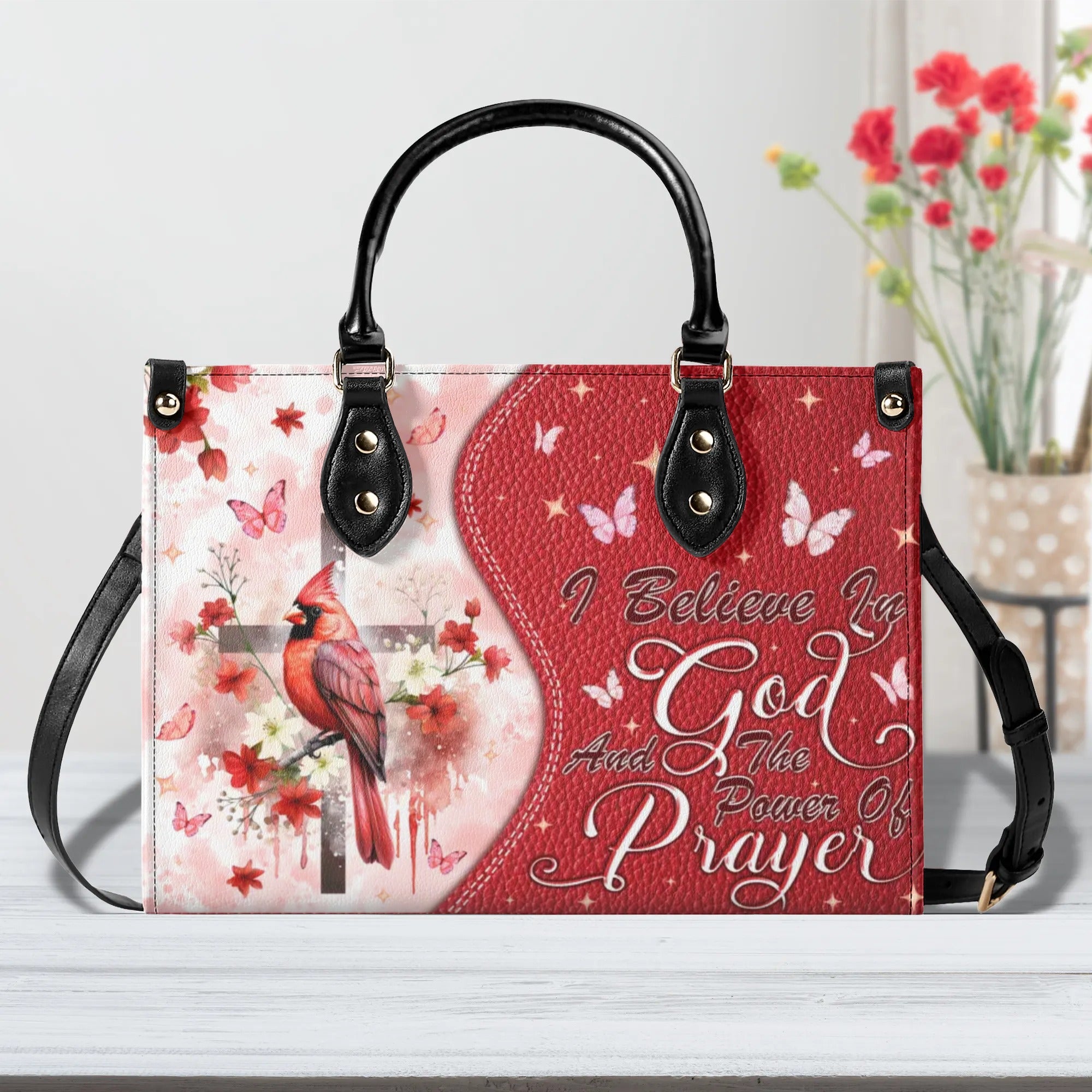 I Believe In God Cardinal Leather Handbag   - Tlpq0210245