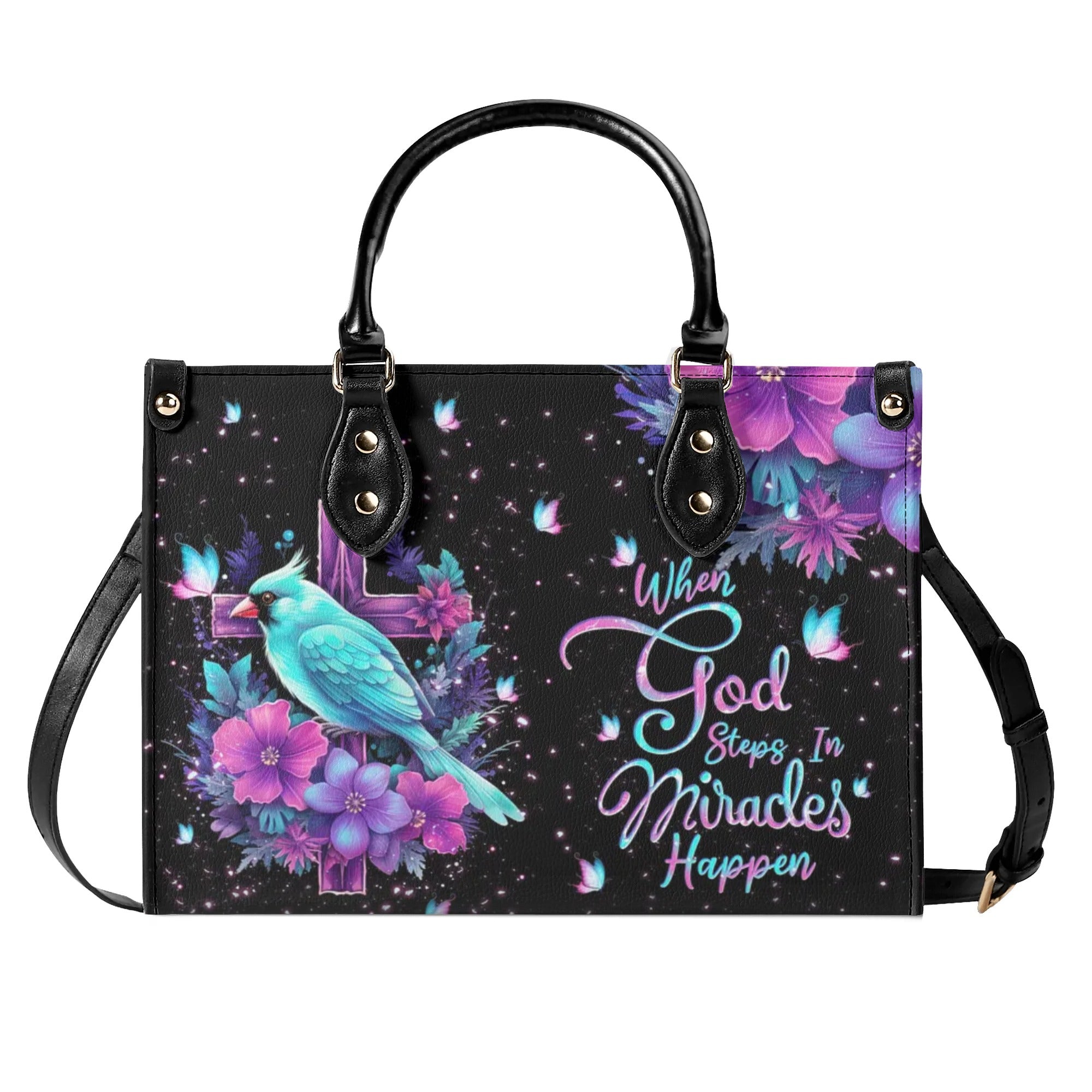 When God Steps In Miracles Happen Leather Handbag - Tlnt2805242