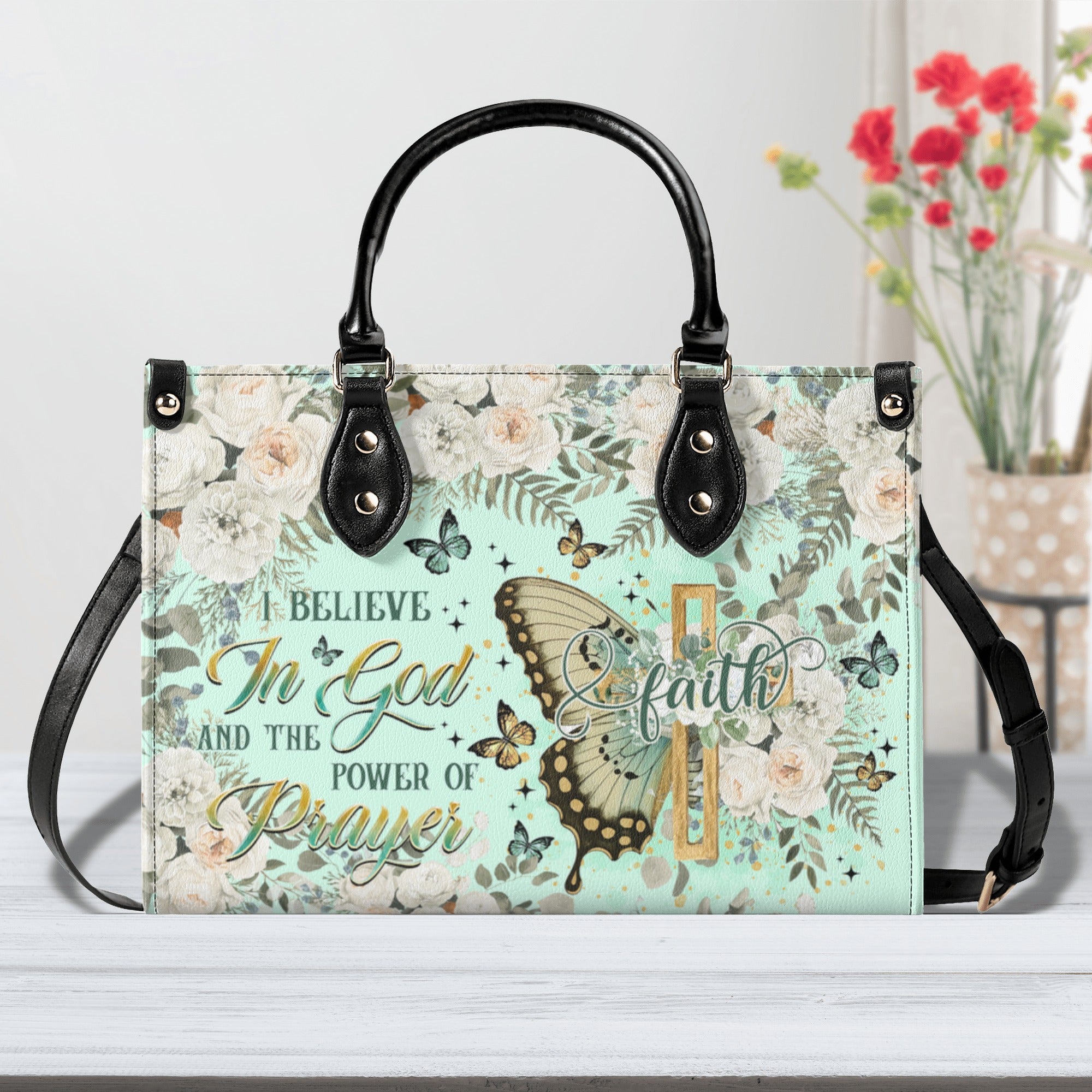 I Believe In God Butterfly Leather Handbag  - Tltr2712244