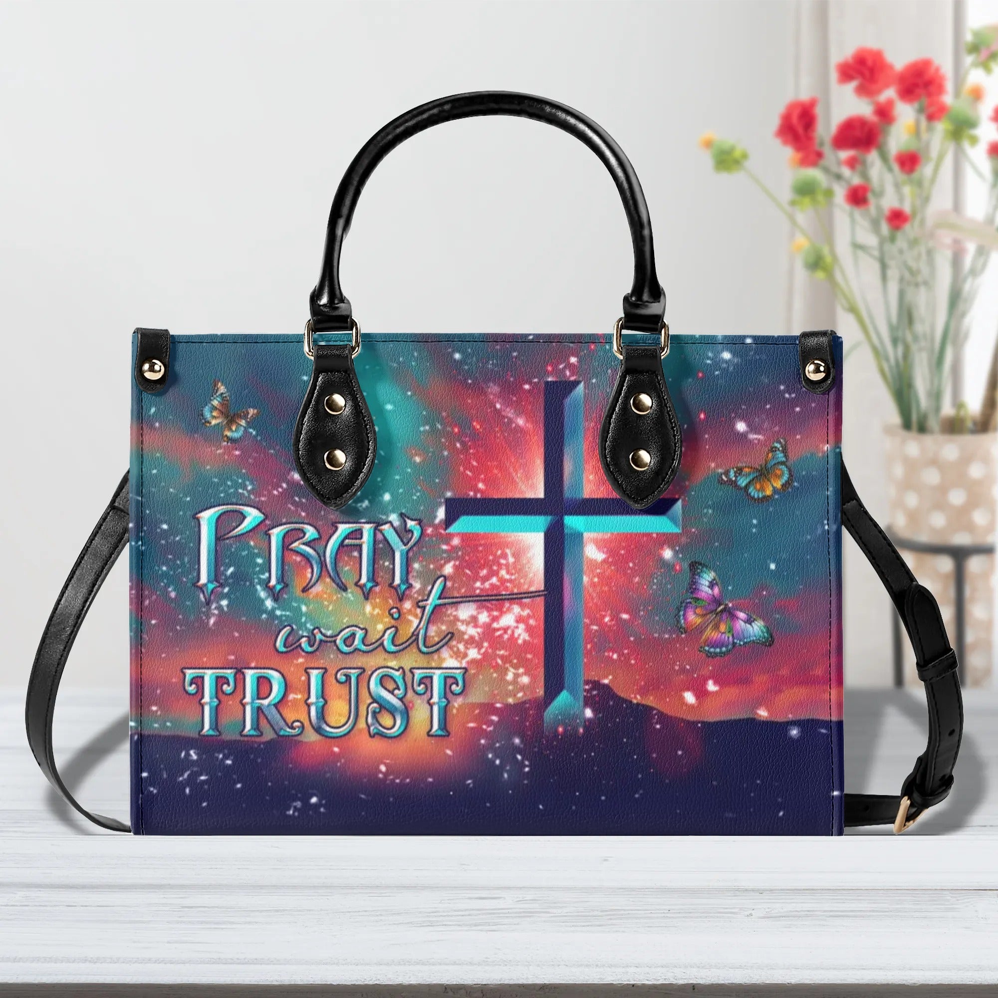 Pray Wait Trust Leather Handbag - Yhdu2709242