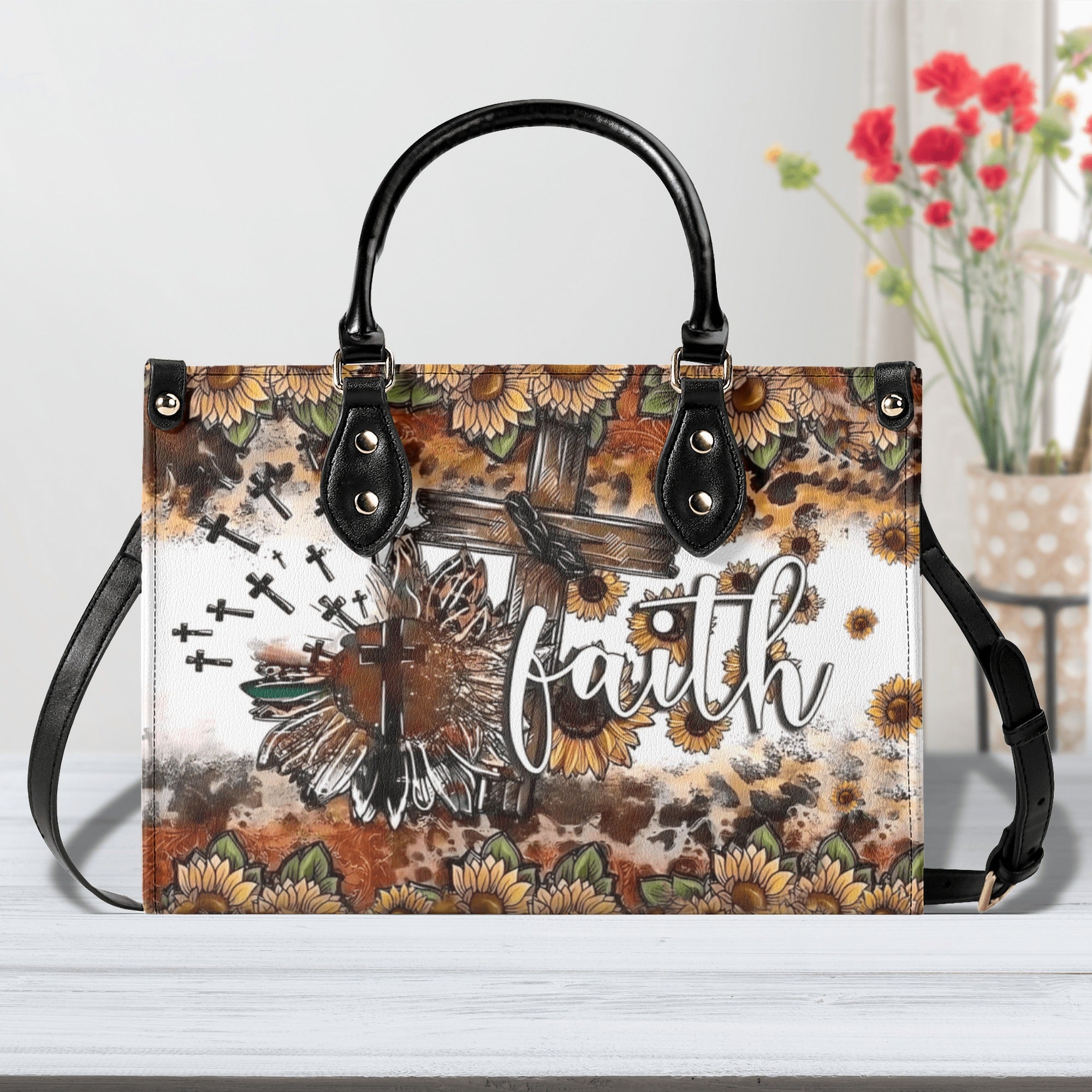 Faith Cross Sunflower Leather Handbag - Yhhn1112245
