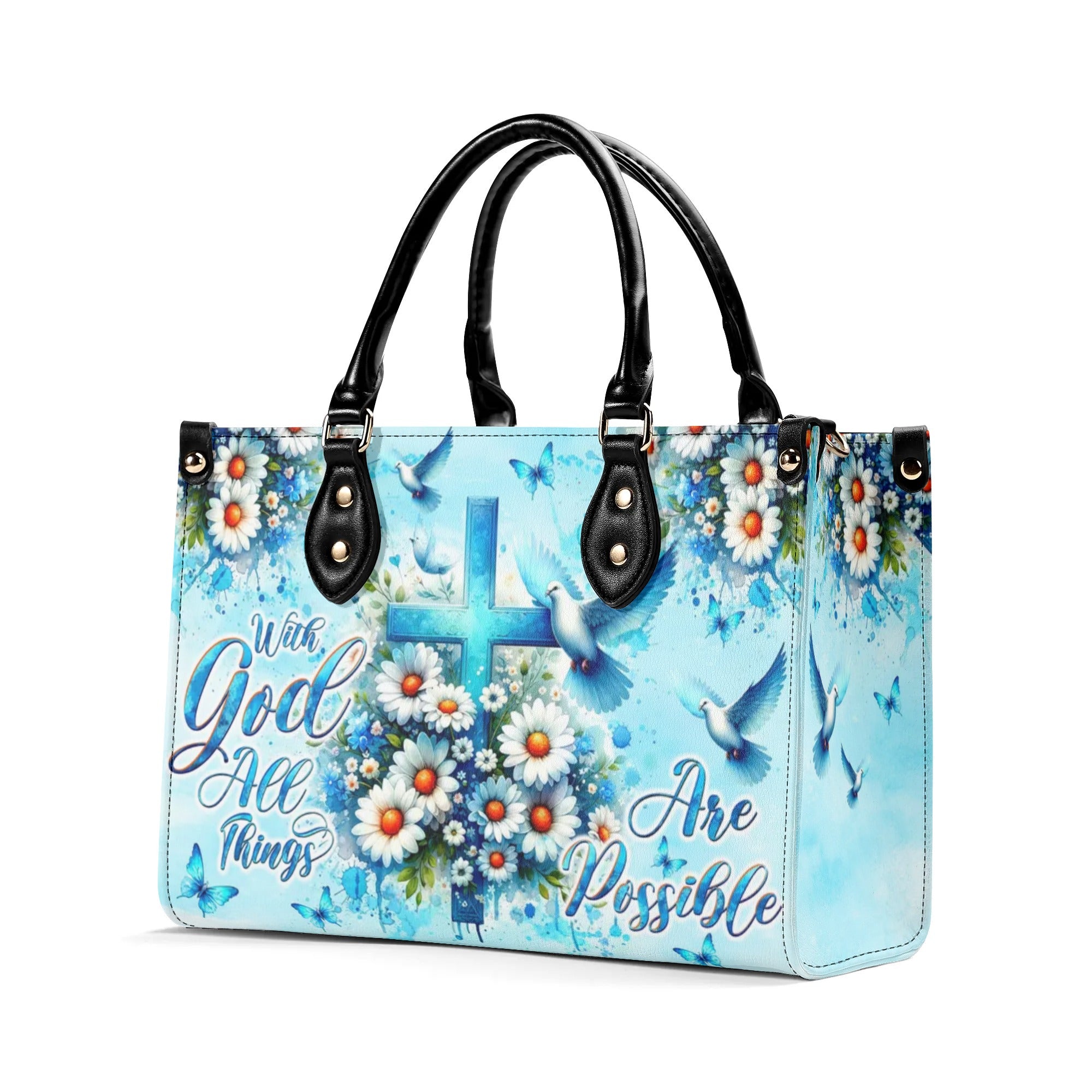 With God All Things Are Possible Daisies Leather Handbag - Tltw1406243