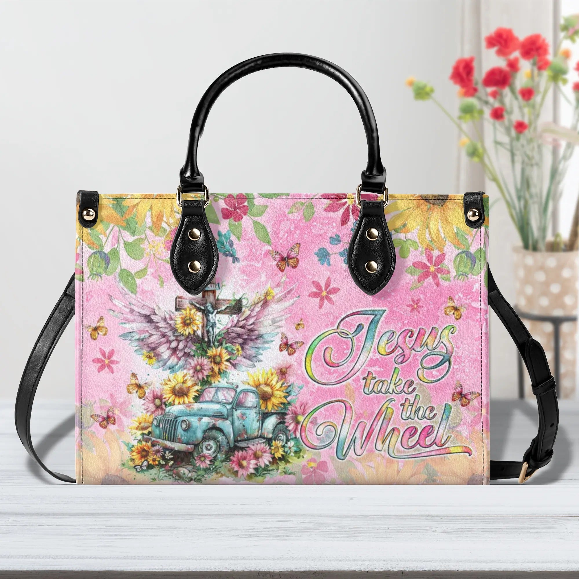 Jesus Take The Wheel Leather Handbag - Tlno3009244