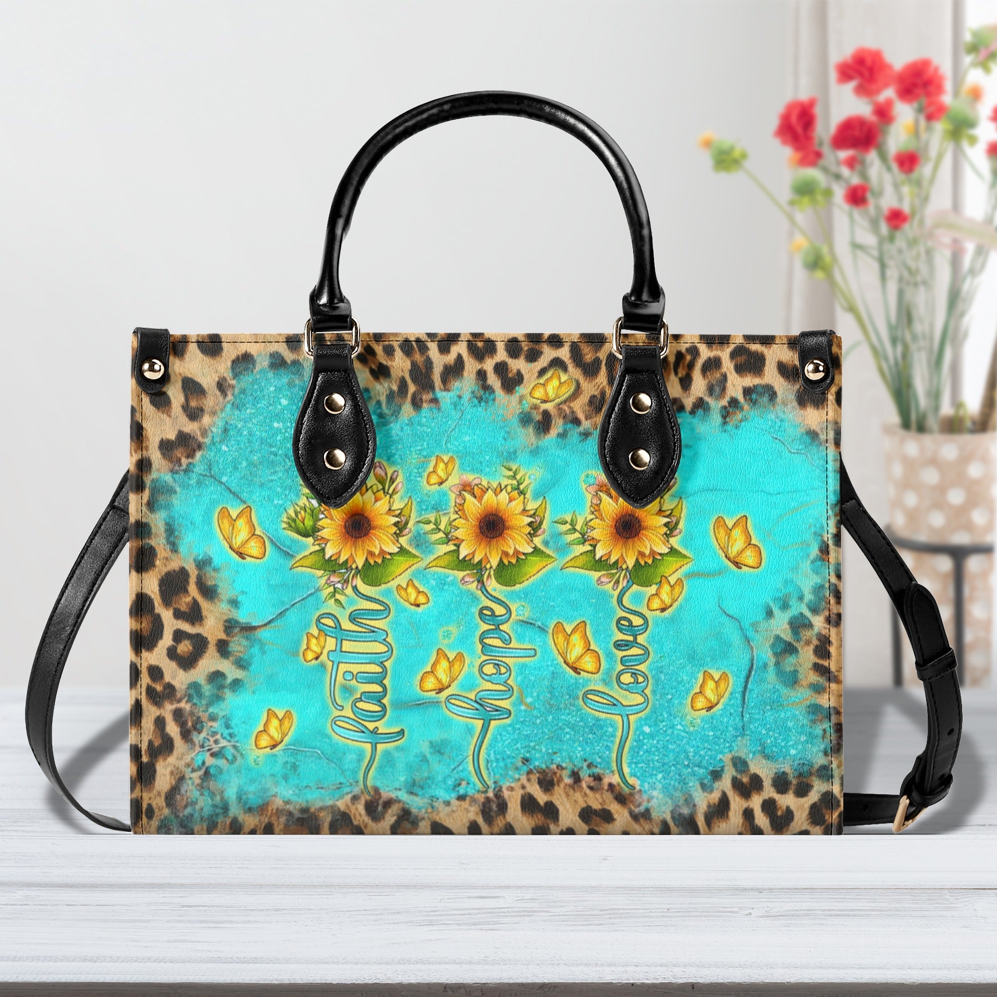 Faith Hope Love Sunflowers Leather Handbag - Tltw0111243