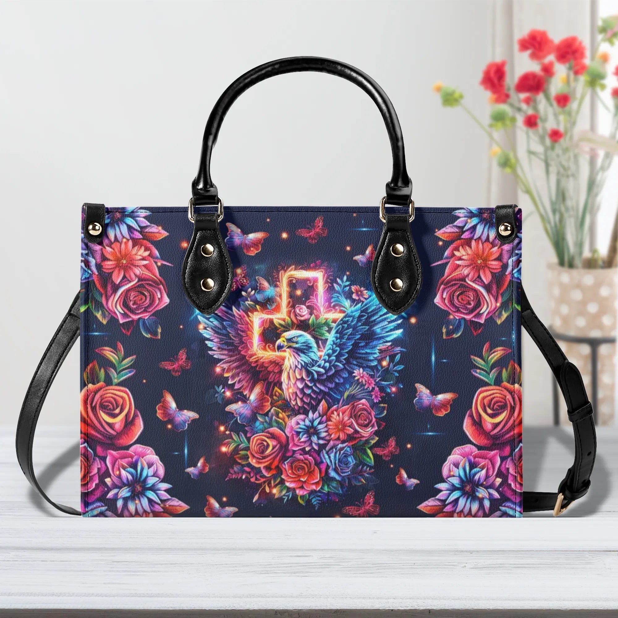 Eagle Cross Floral Leather Handbag - Tltr0207244