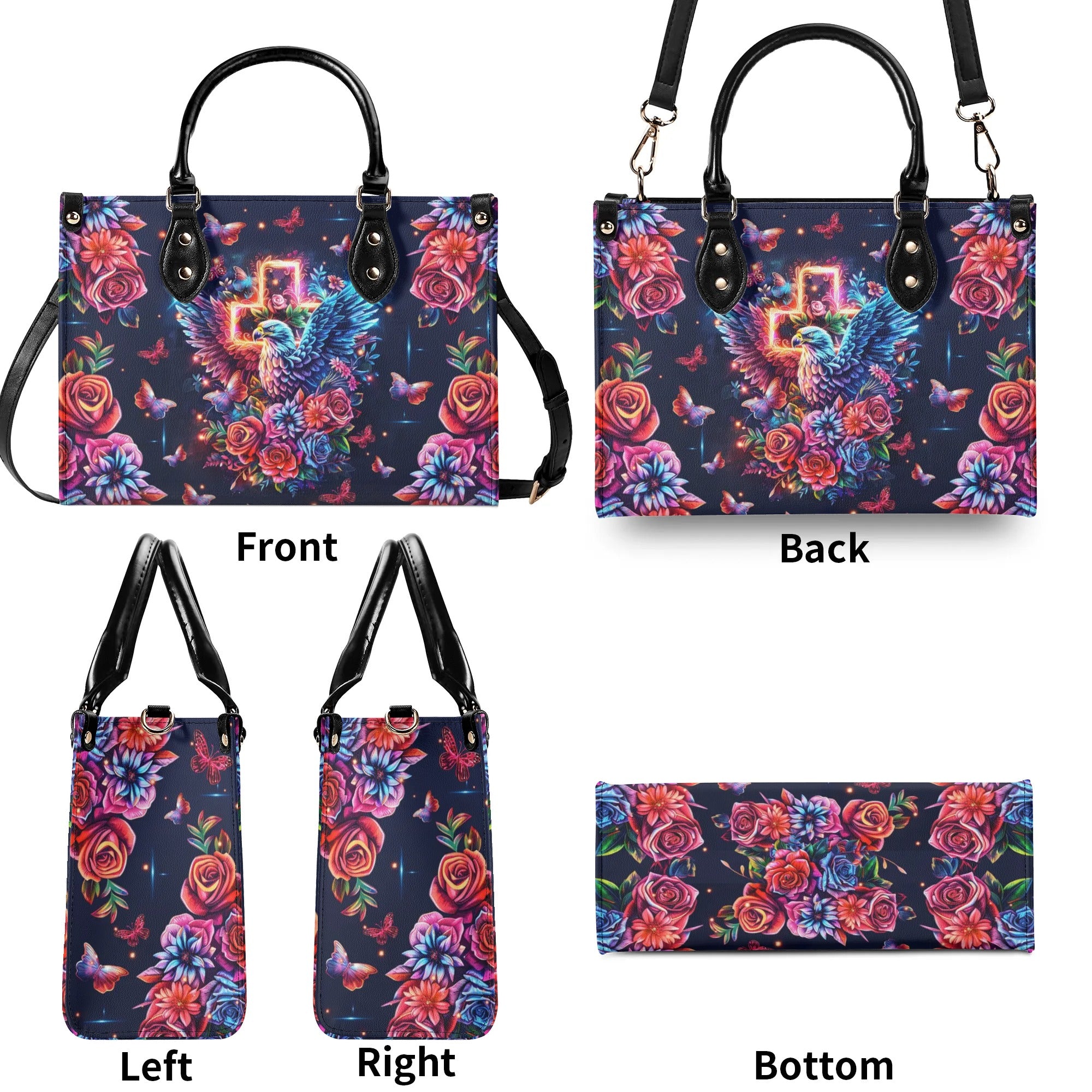 Eagle Cross Floral Leather Handbag - Tltr0207244