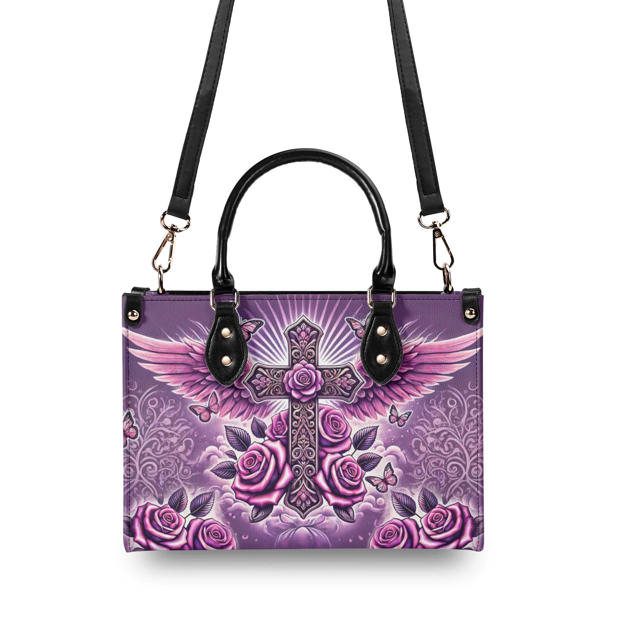 Cross Wings With Roses Leather Handbag - Tlnz0210245