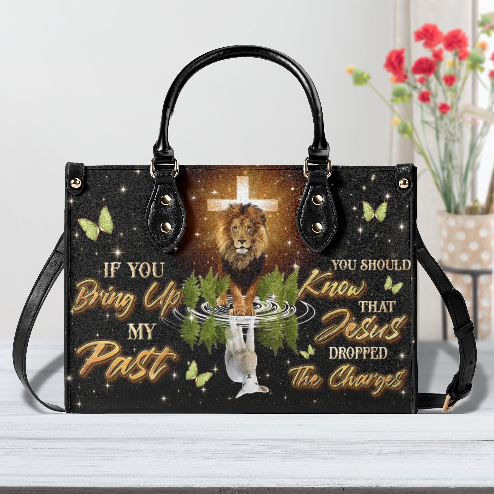 Jesus Dropped The Charges Lion Leather Handbag - Yhln0611244