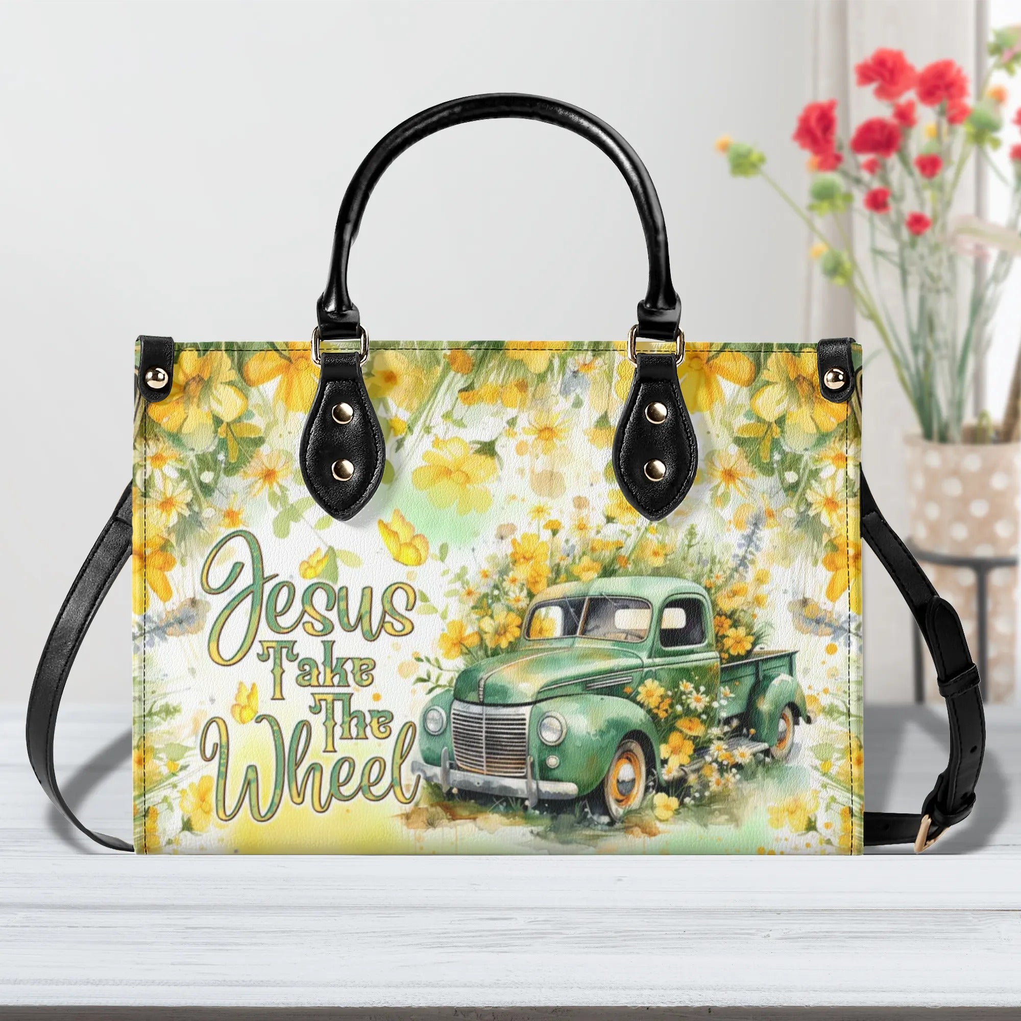 Jesus Take The Wheel Leather Handbag - Tlnt0808244