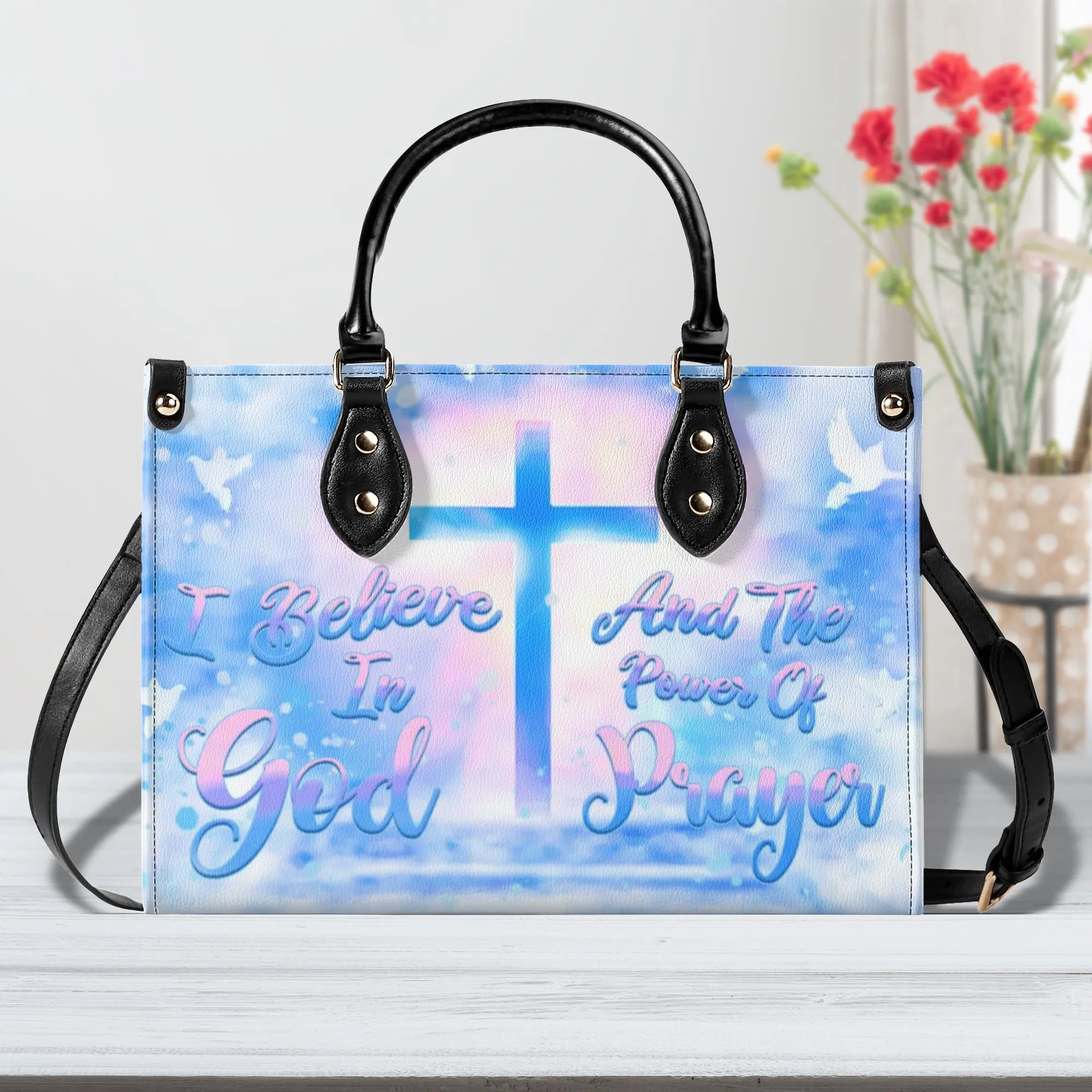 I Believe In God Leather Handbag - Yhhn309244