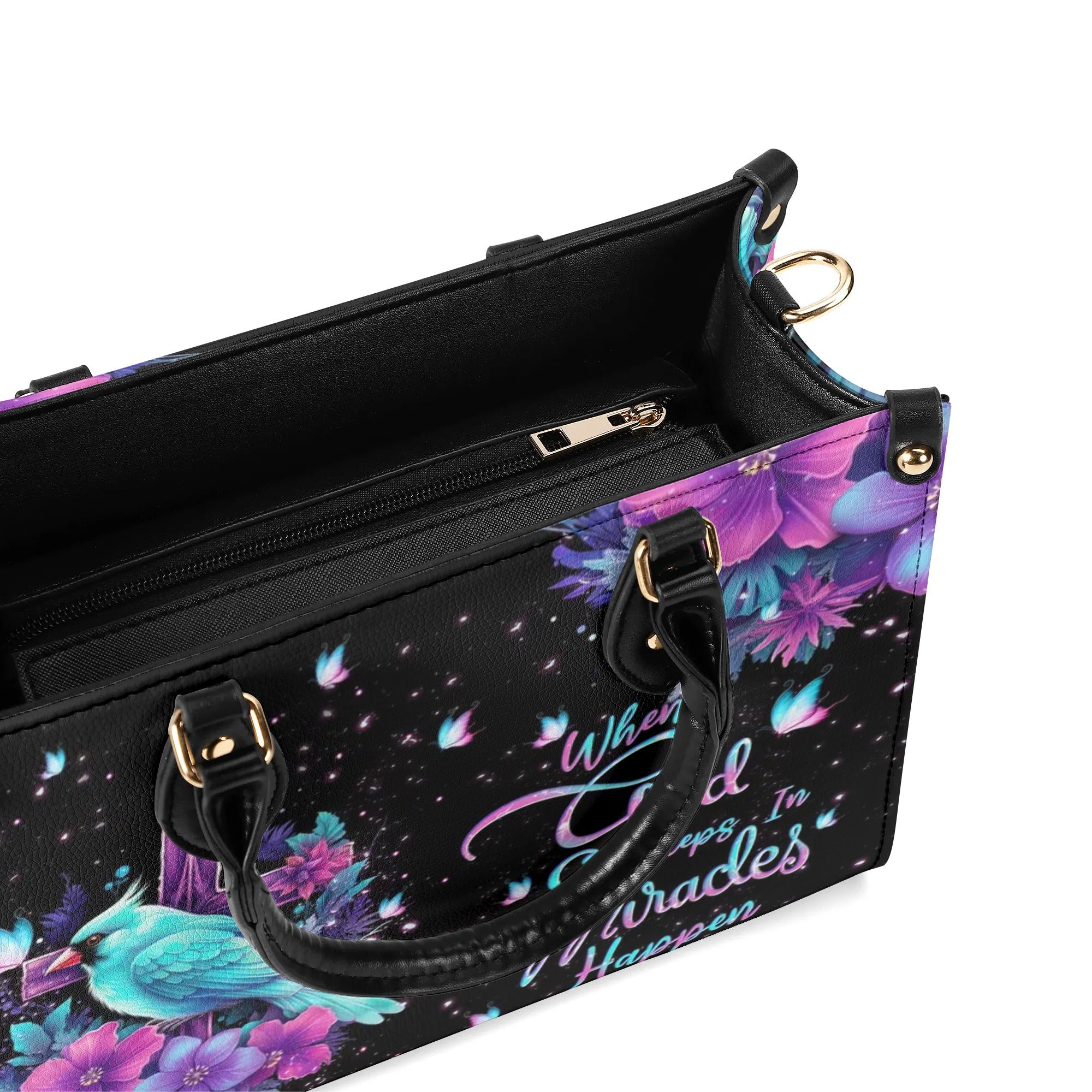 When God Steps In Miracles Happen Leather Handbag - Tlnt2805242