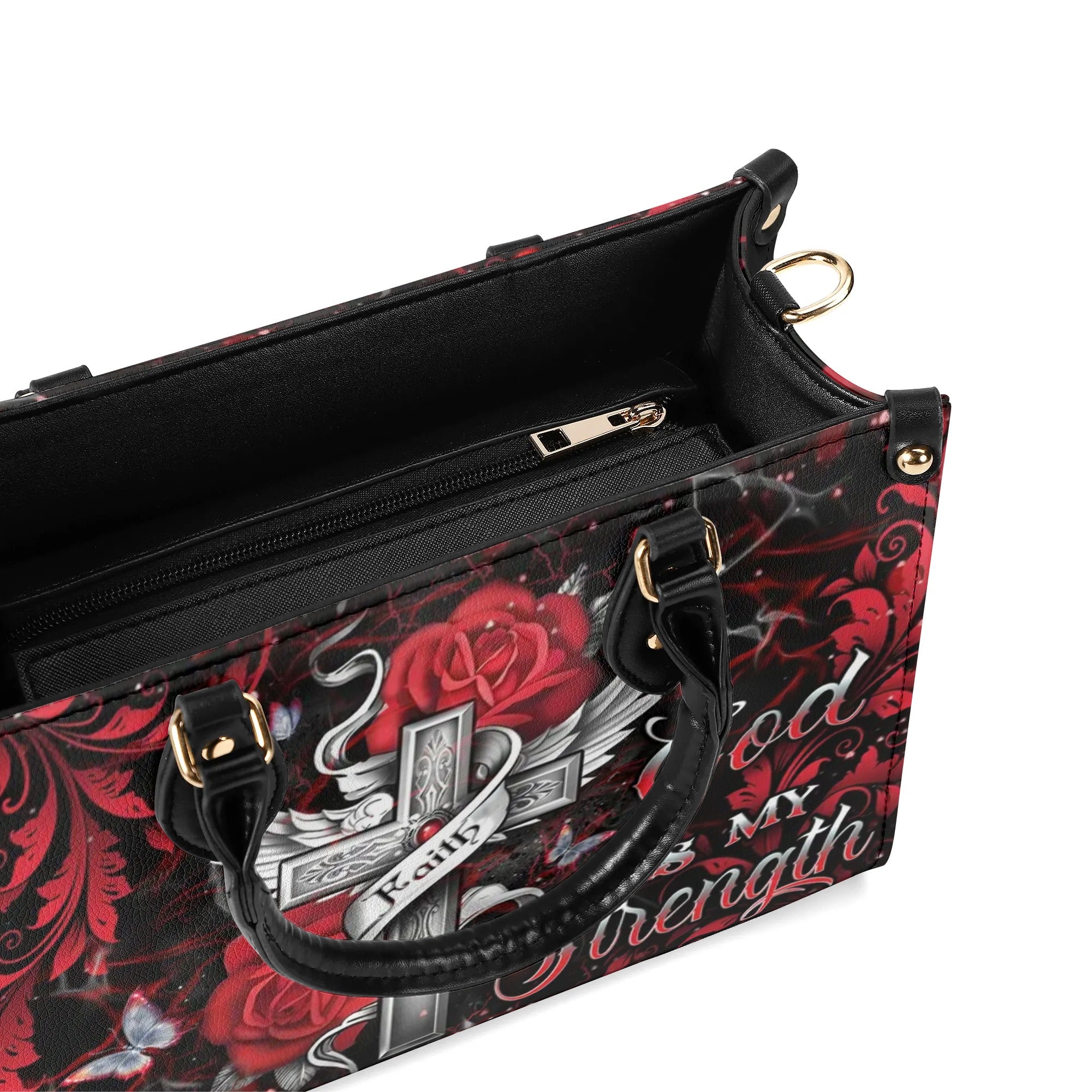 God Is My Strength Leather Handbag - Yhdu0310244