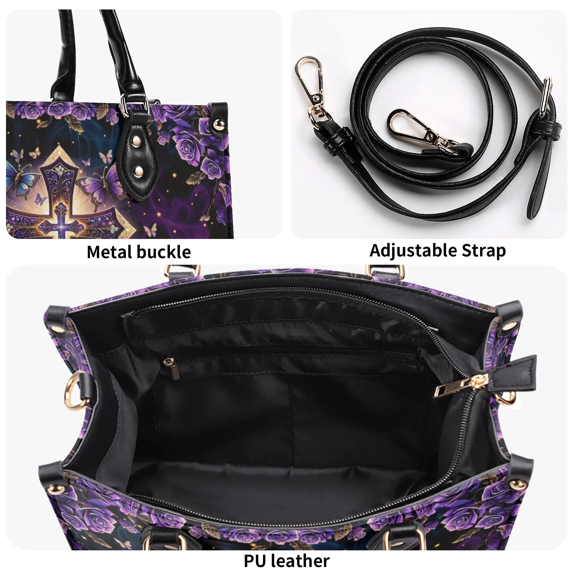 Cross Rose Butterfly Leather Handbag - Tlpq1707244
