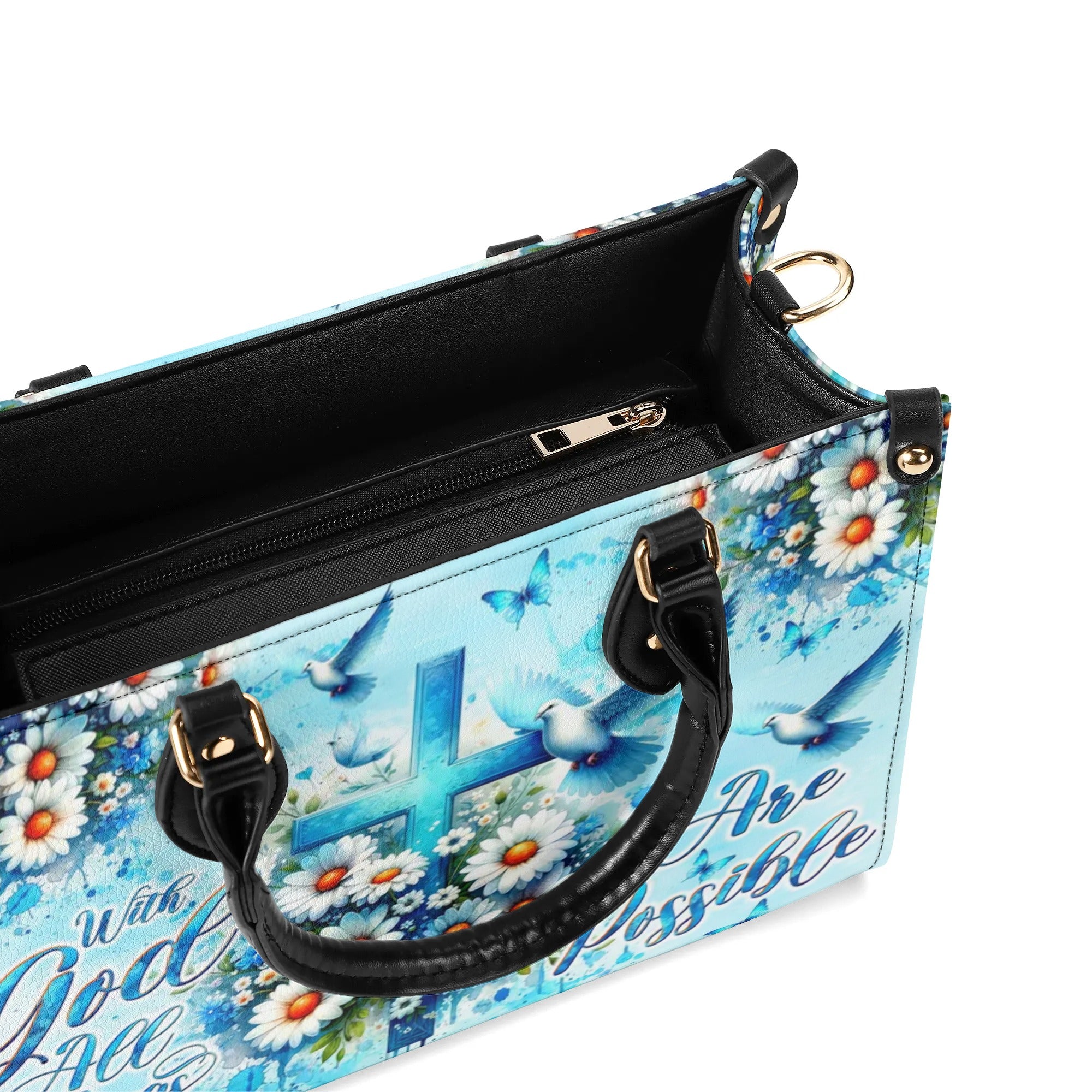 With God All Things Are Possible Daisies Leather Handbag - Tltw1406243