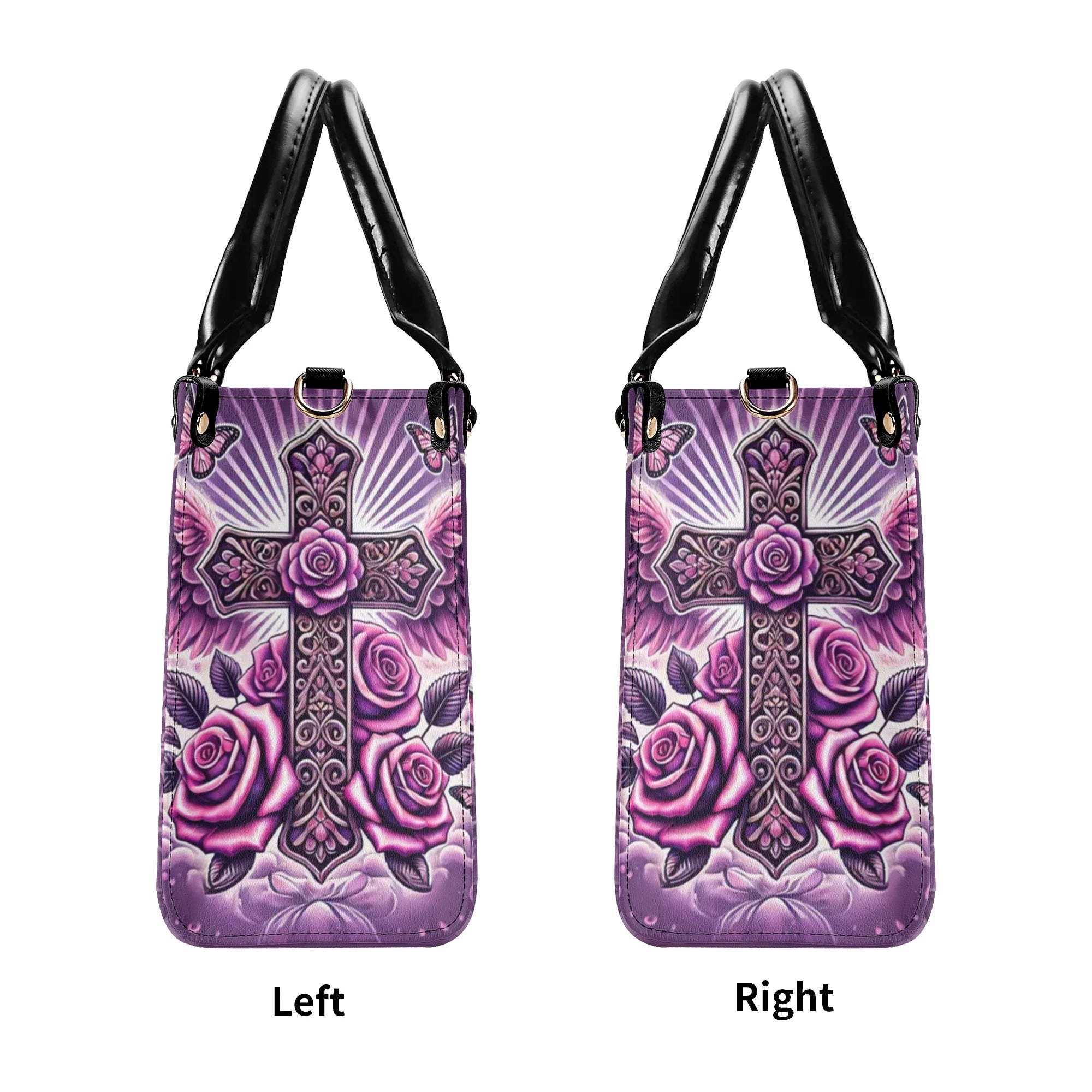 Cross Wings With Roses Leather Handbag - Tlnz0210245