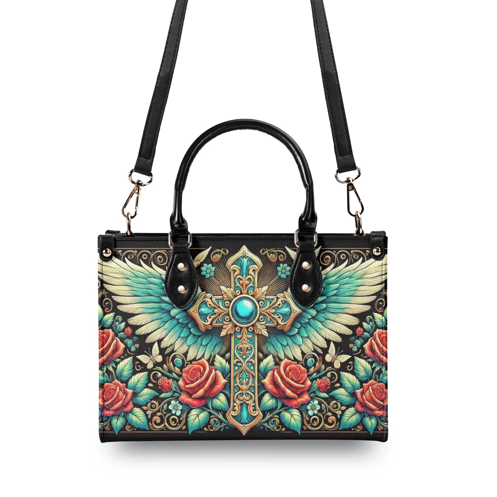 Cross Wings Rose Leather Handbag - Tltw1608243