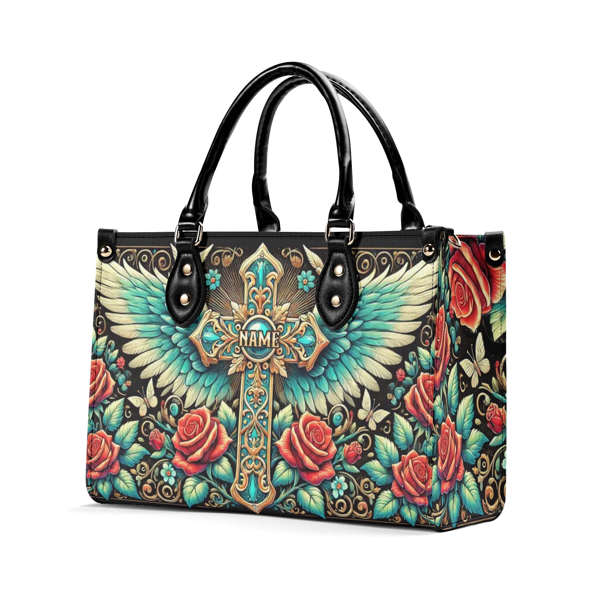 Cross Wings Rose Leather Handbag - Tltw1608243