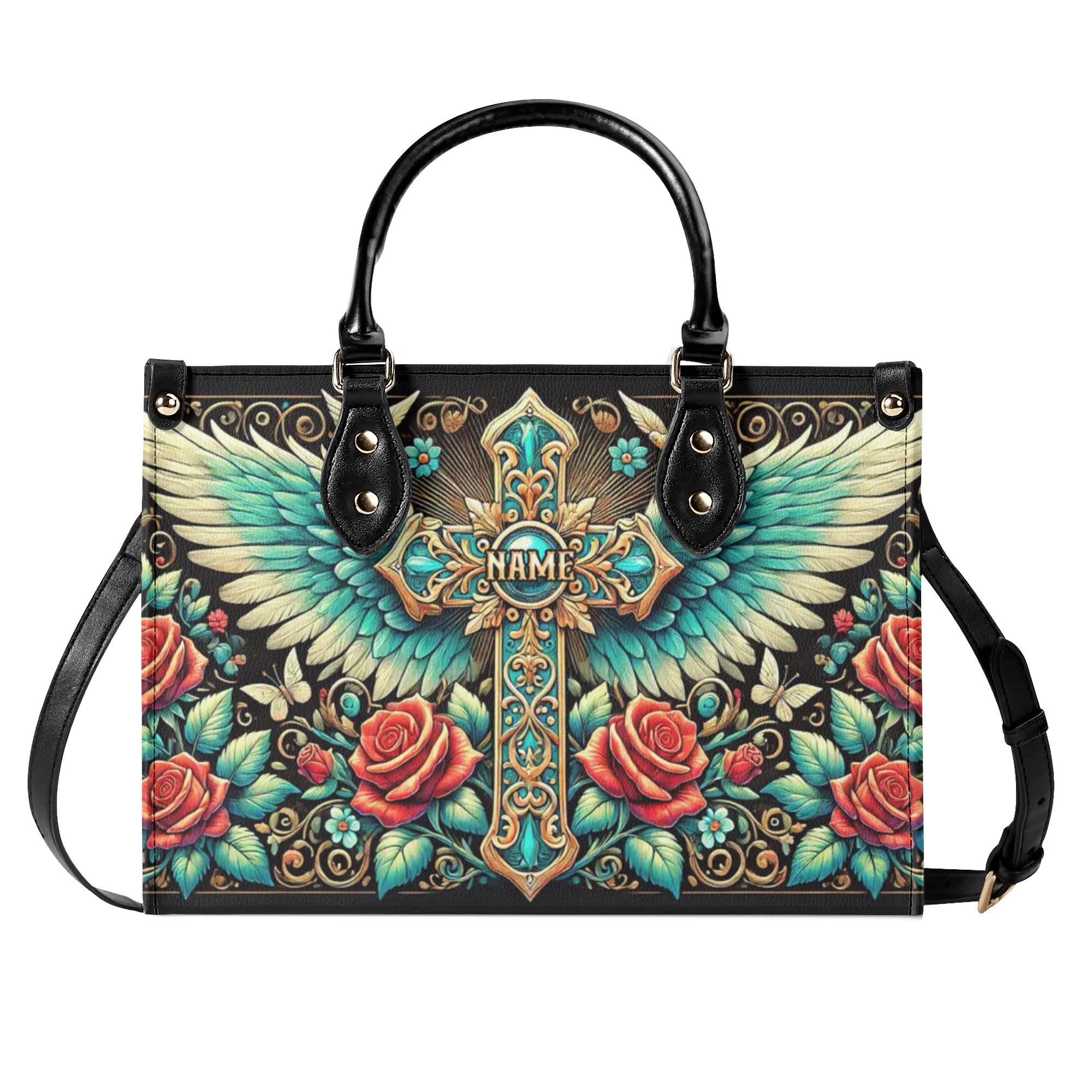 Cross Wings Rose Leather Handbag - Tltw1608243