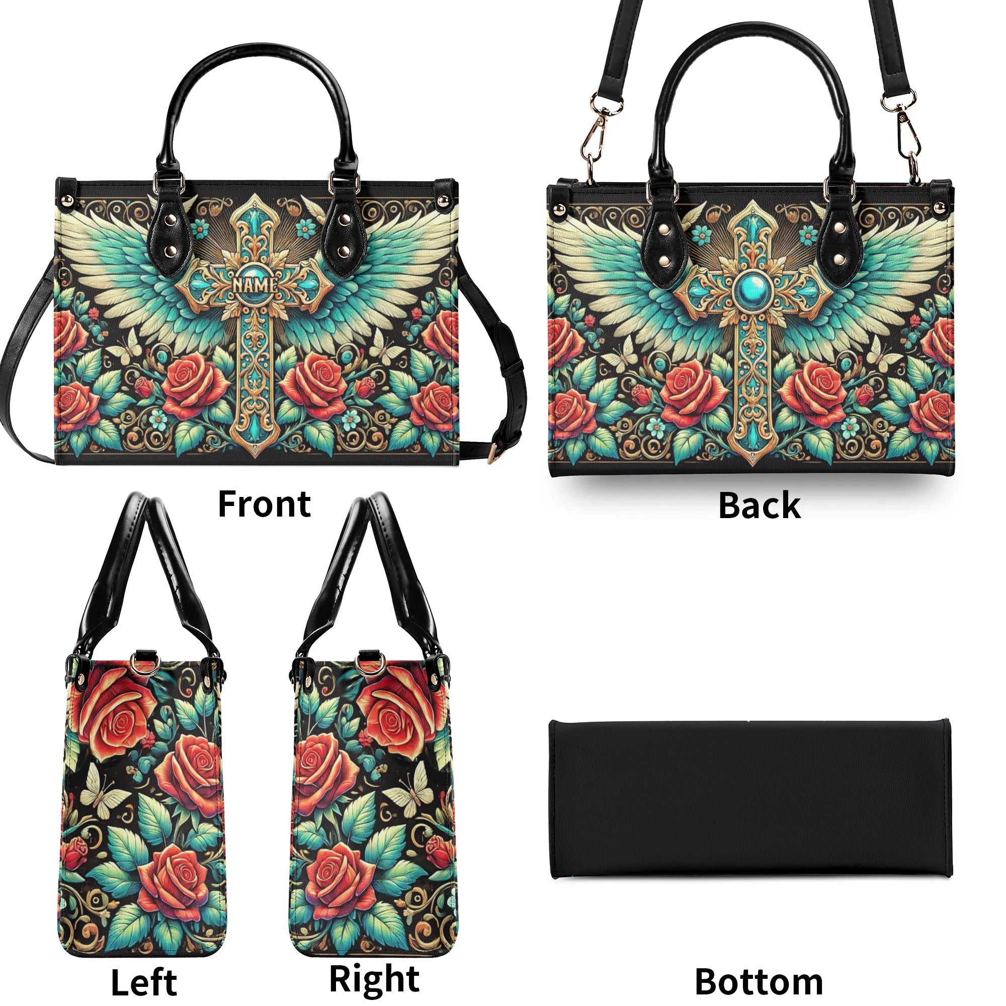 Cross Wings Rose Leather Handbag - Tltw1608243