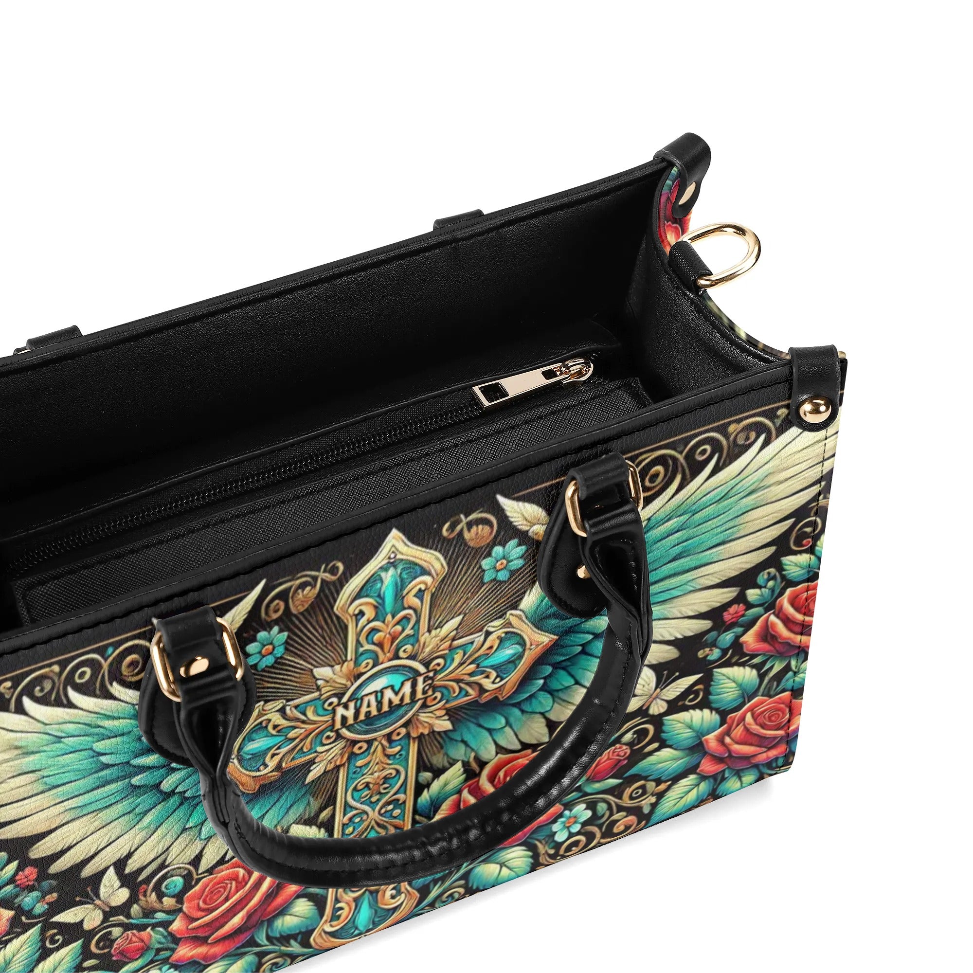Cross Wings Rose Leather Handbag - Tltw1608243
