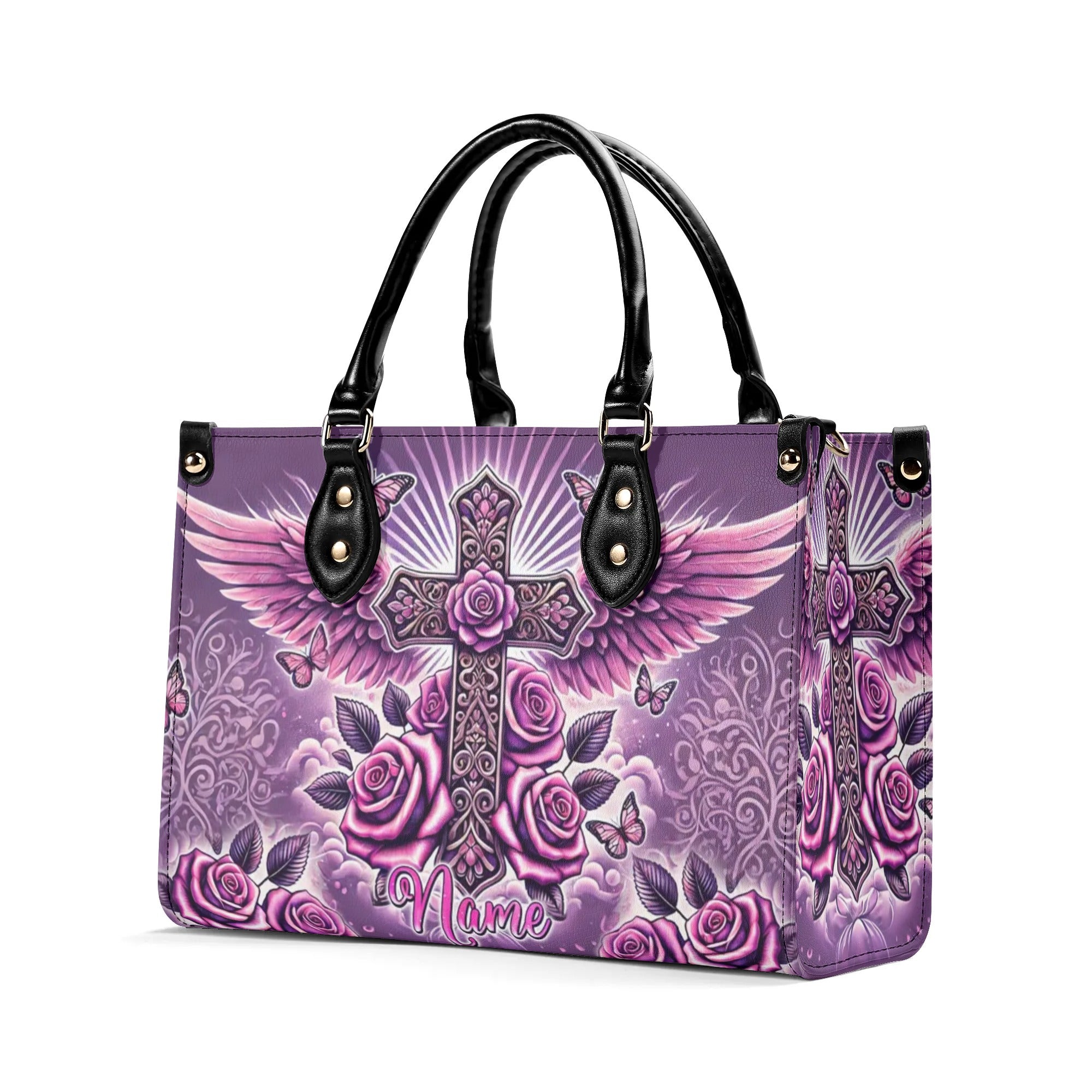 Cross Wings With Roses Leather Handbag - Tlnz0210245