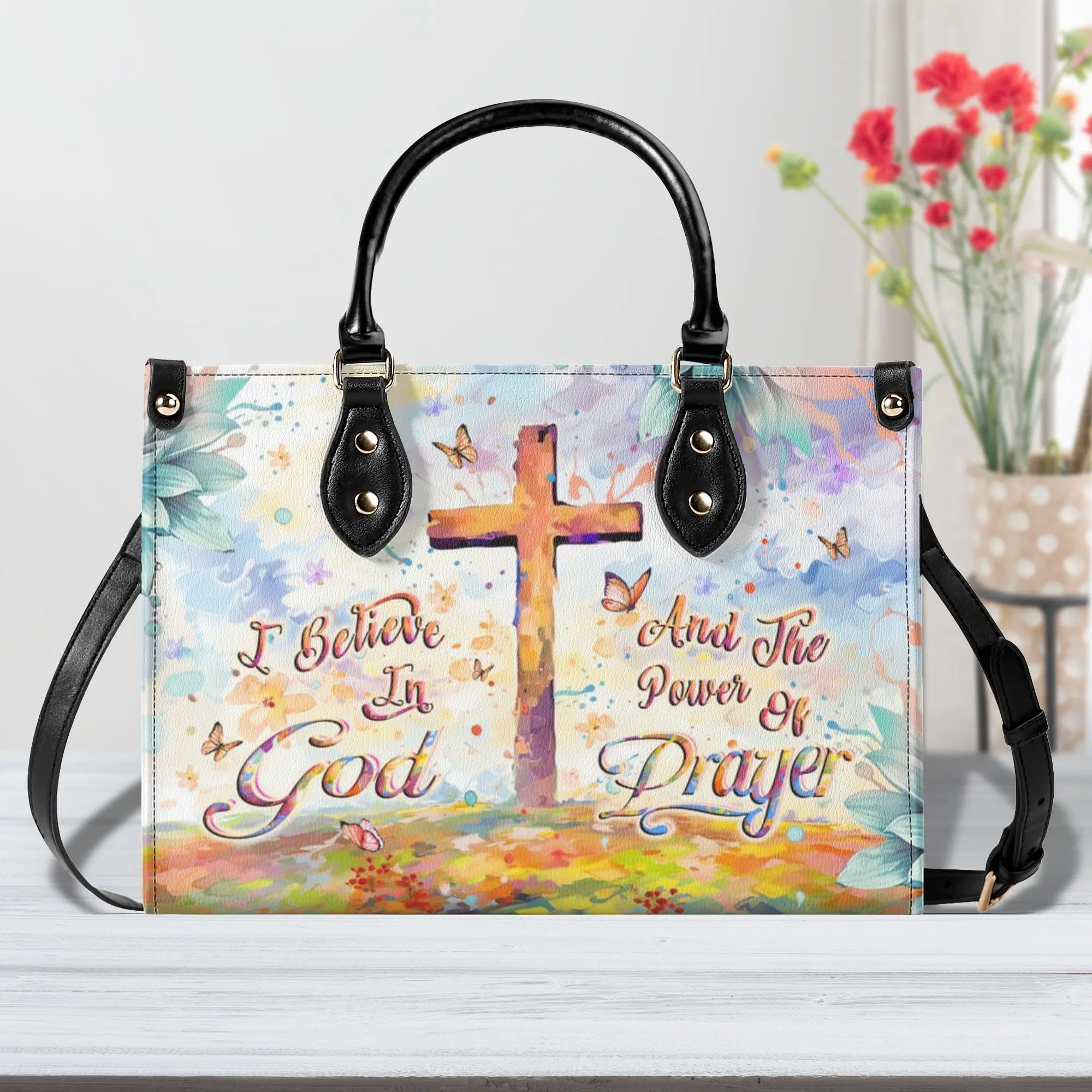 I Believe In God Leather Handbag - Yhlt1907242