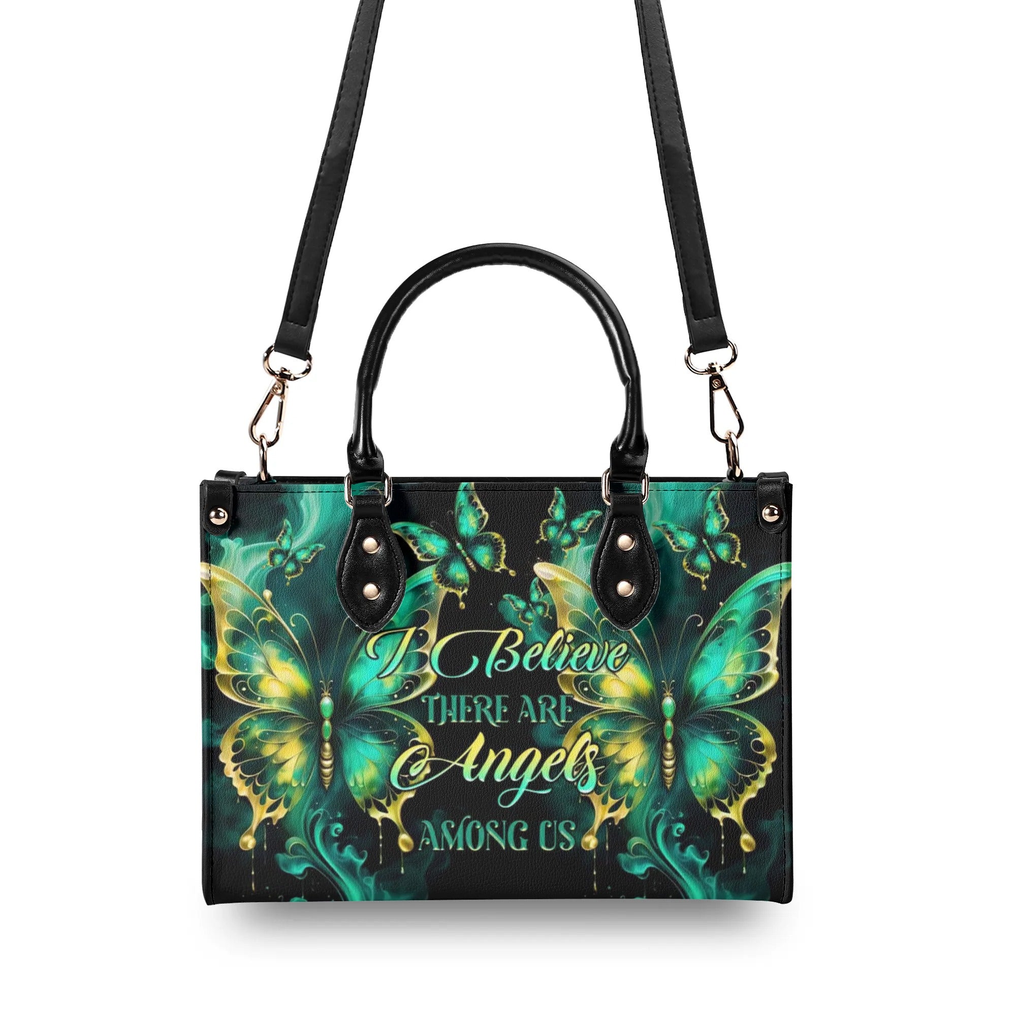 I Believe There Are Angels Among Us Butterfly Leather Handbag - Tltr2307243