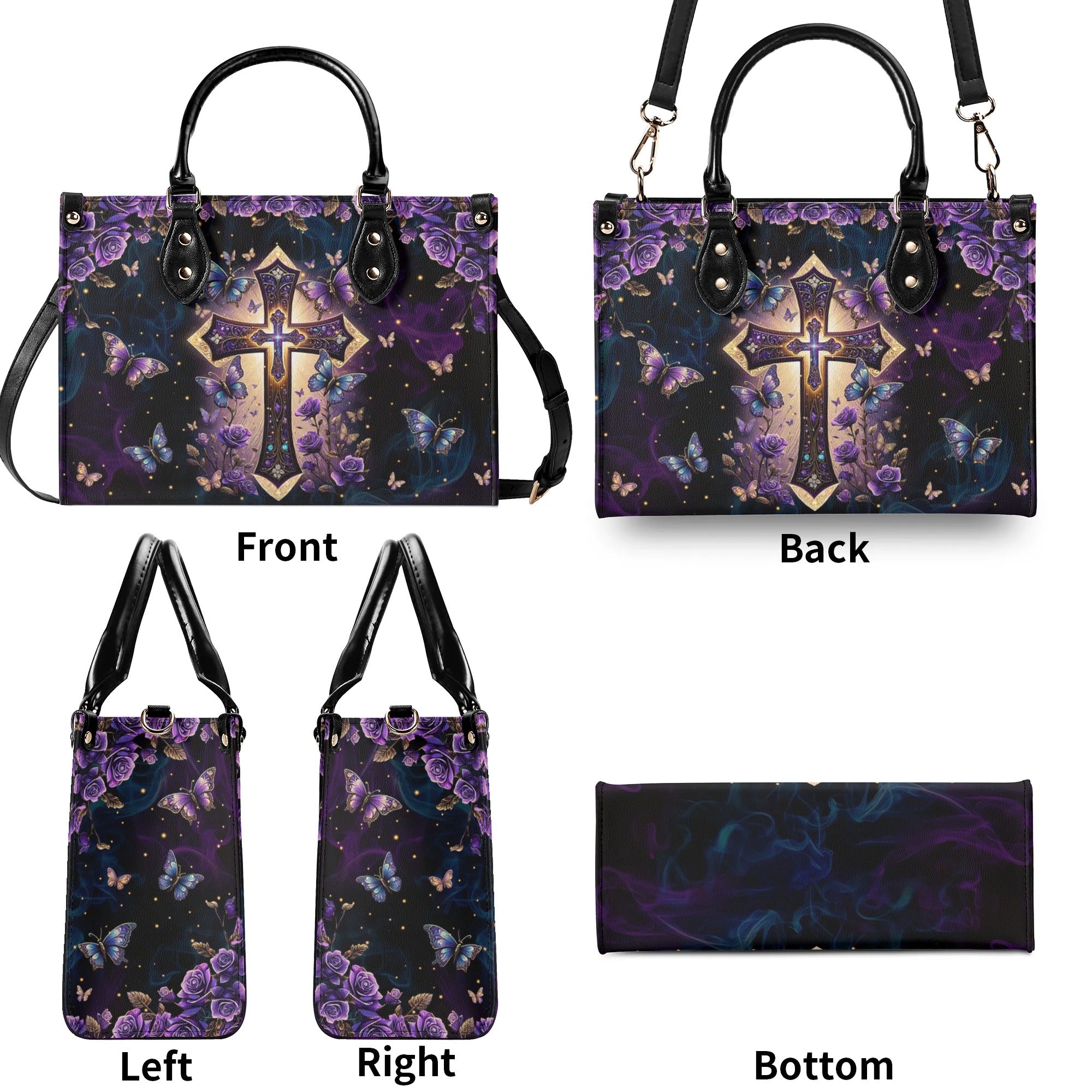 Cross Rose Butterfly Leather Handbag - Tlpq1707244