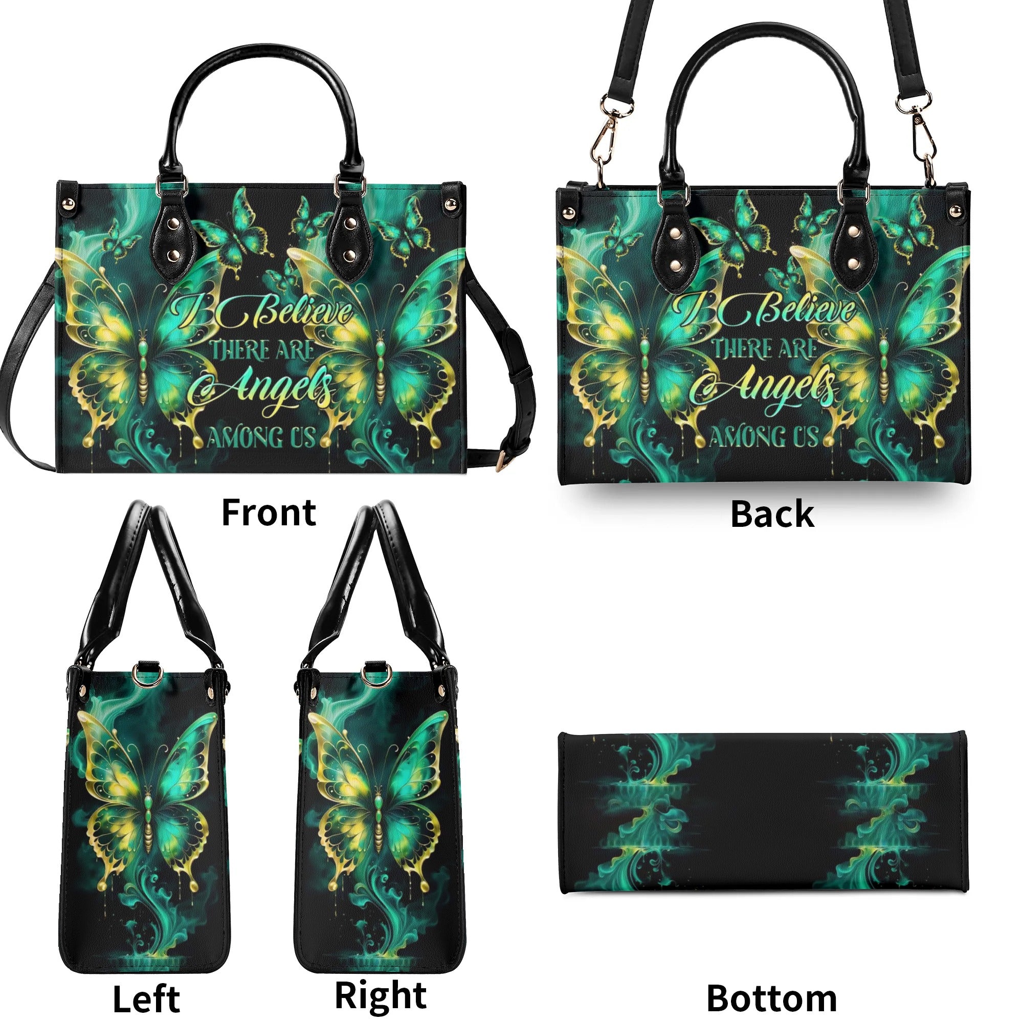 I Believe There Are Angels Among Us Butterfly Leather Handbag - Tltr2307243