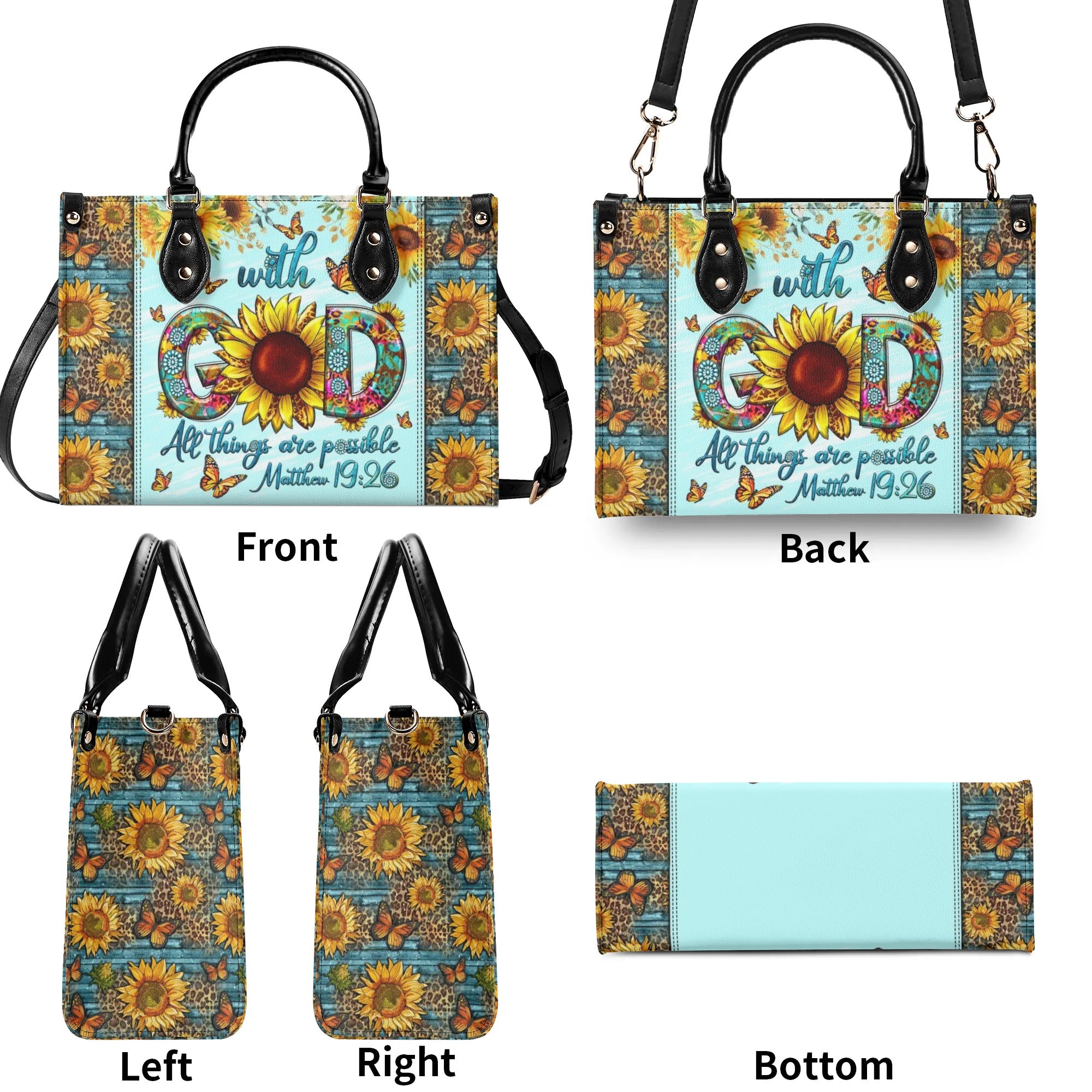 With God All Things Are Possible Sunflower Leather Handbag - Tltw2806243