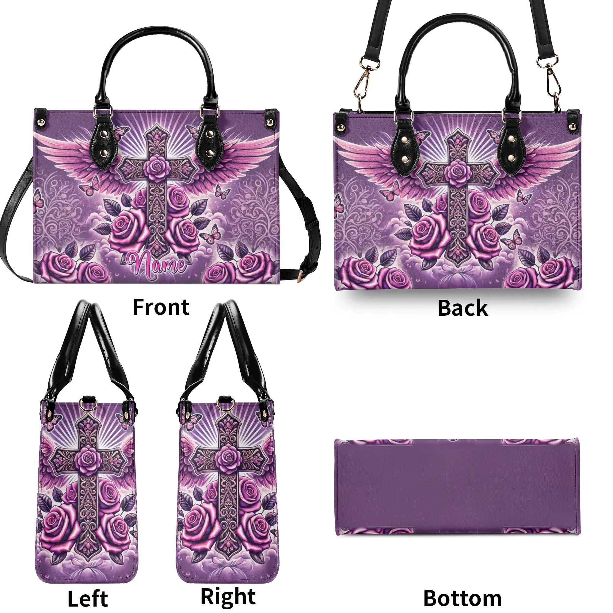 Cross Wings With Roses Leather Handbag - Tlnz0210245