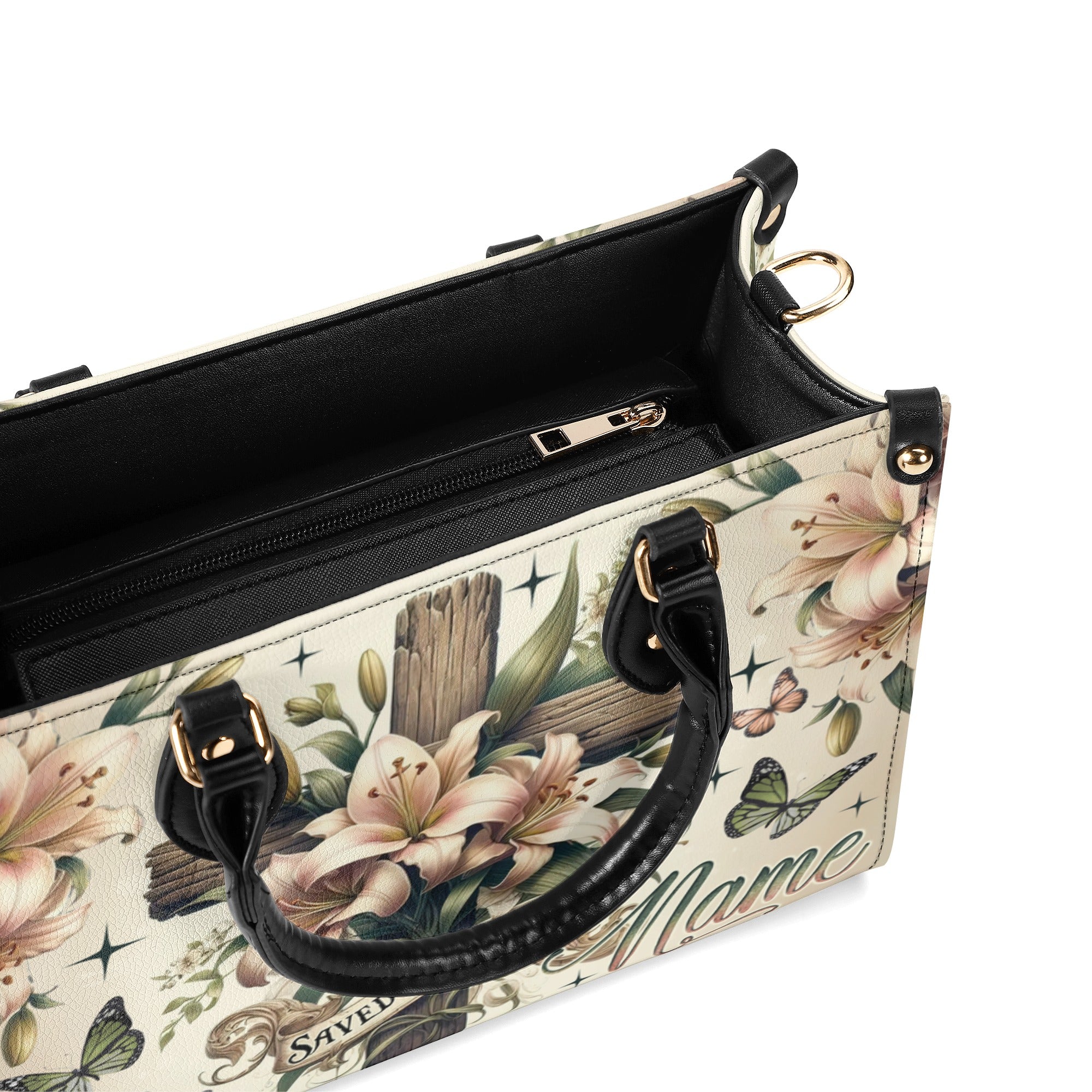 Saved By Grace Cross Lilies Leather Handbag - Tlno2611241