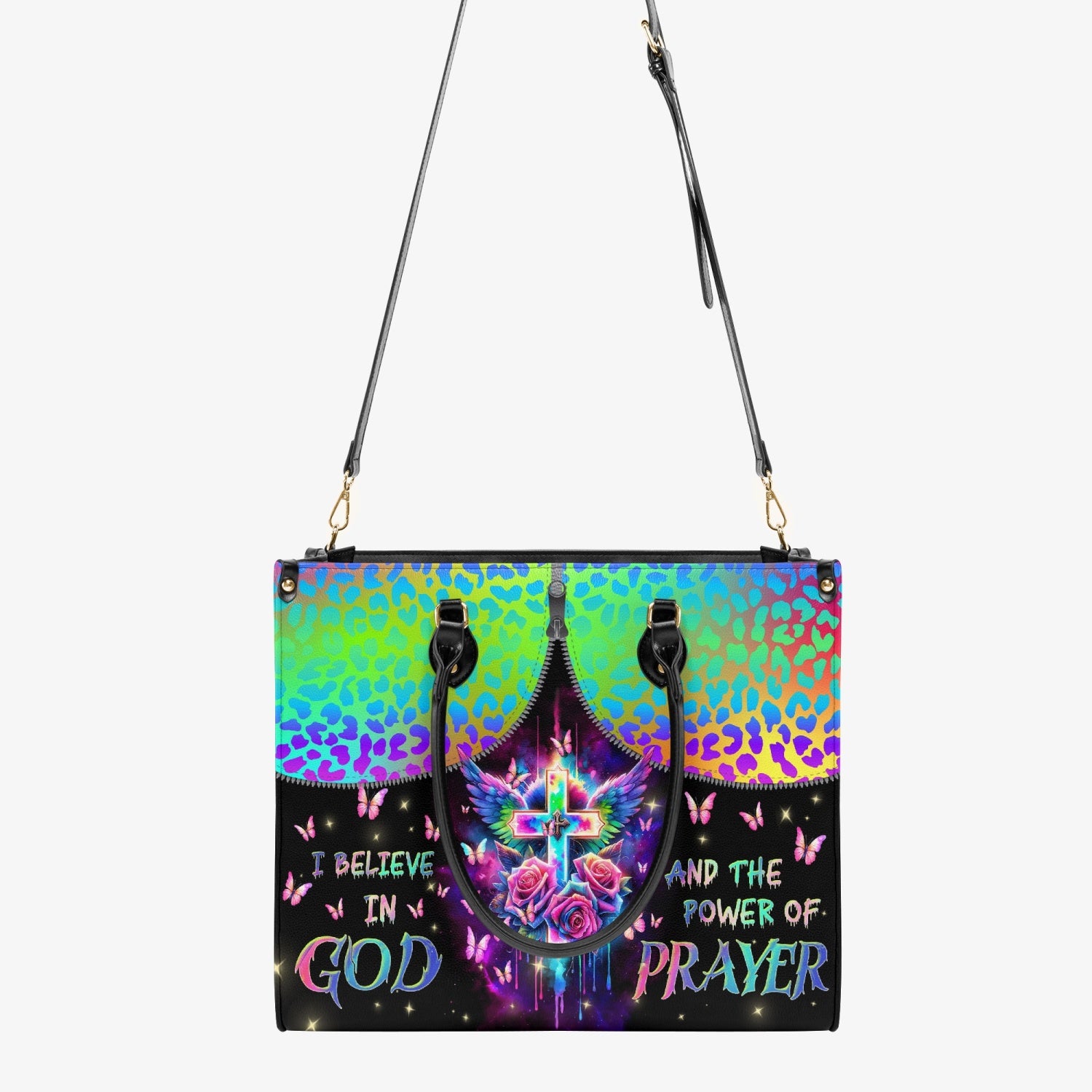 I Believe In God Cross Wings Rose Leather Handbag - Tlnz0104241