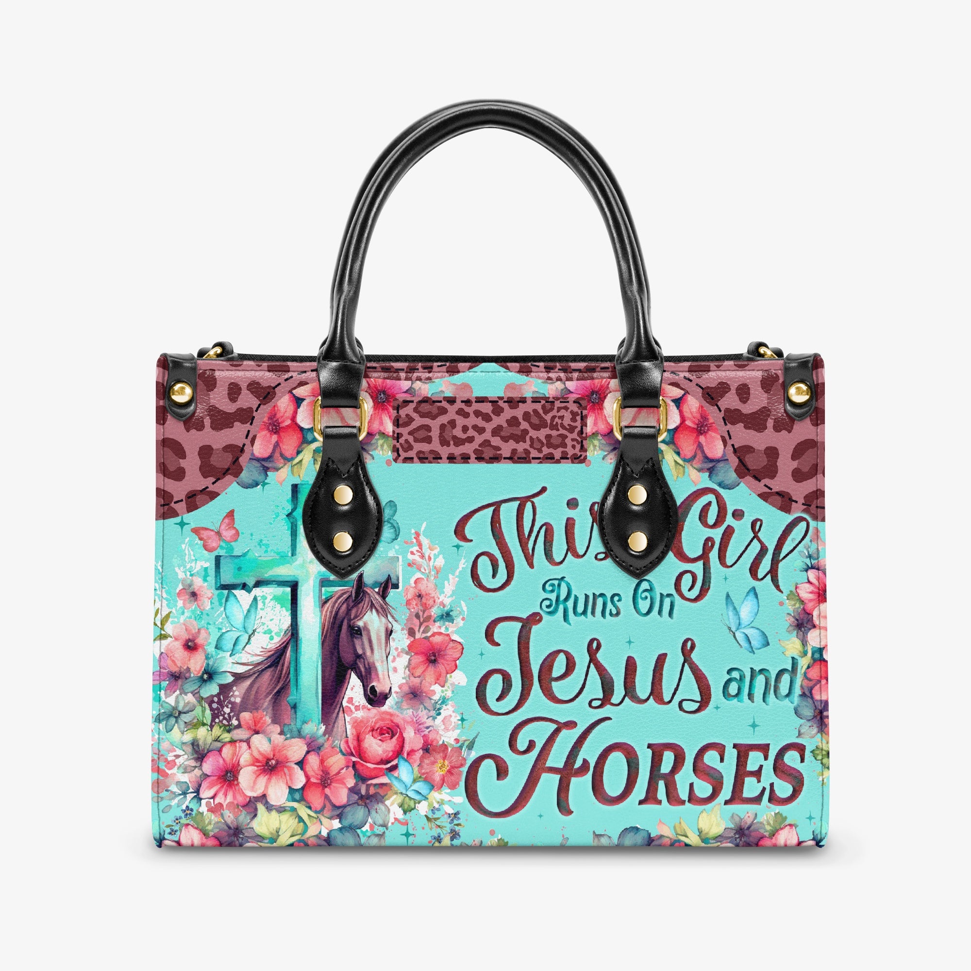 Runs On Jesus And Horses Leather Handbag - Tyqy0404242