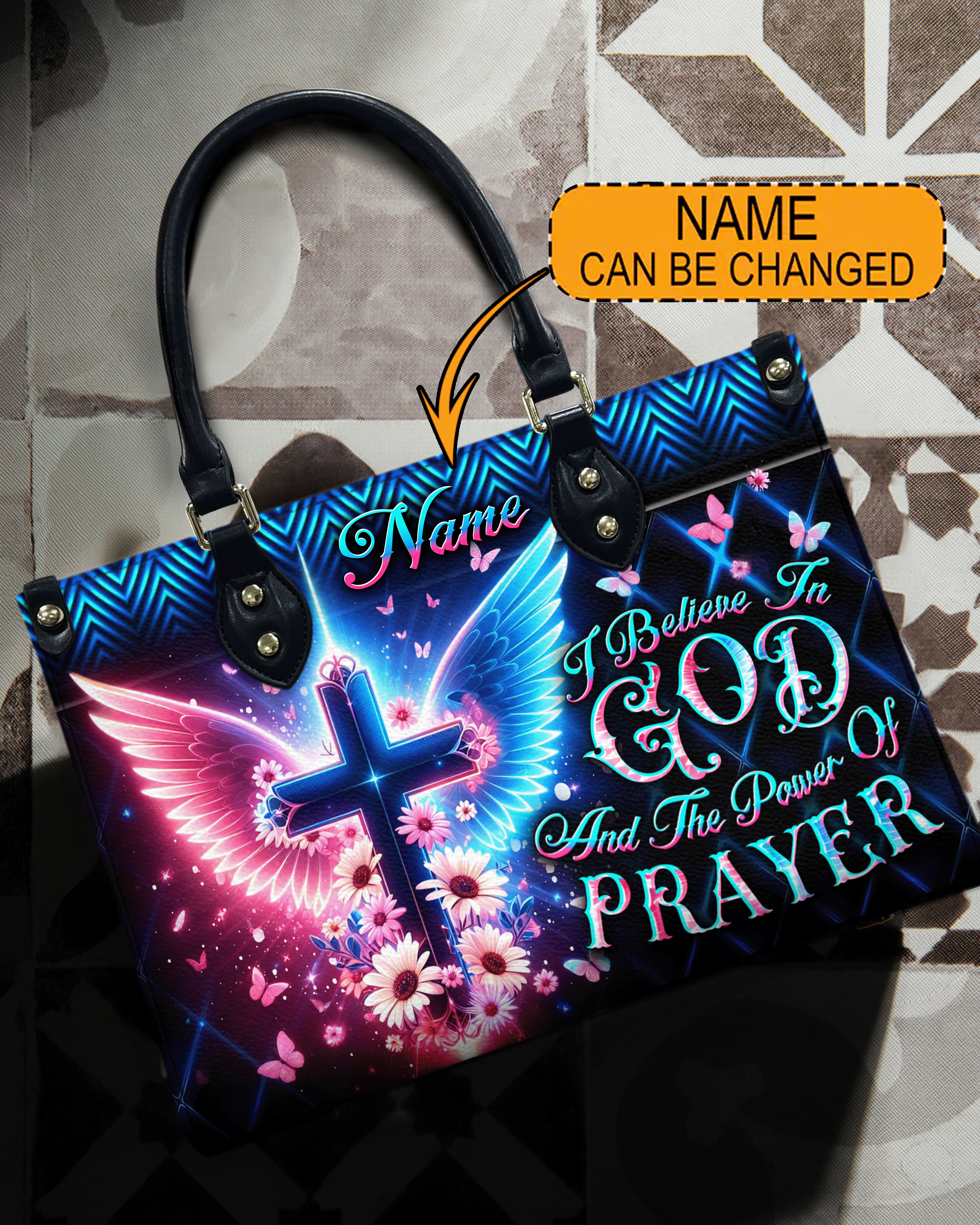 I Believe In God Leather Handbag - Yhdu1010244