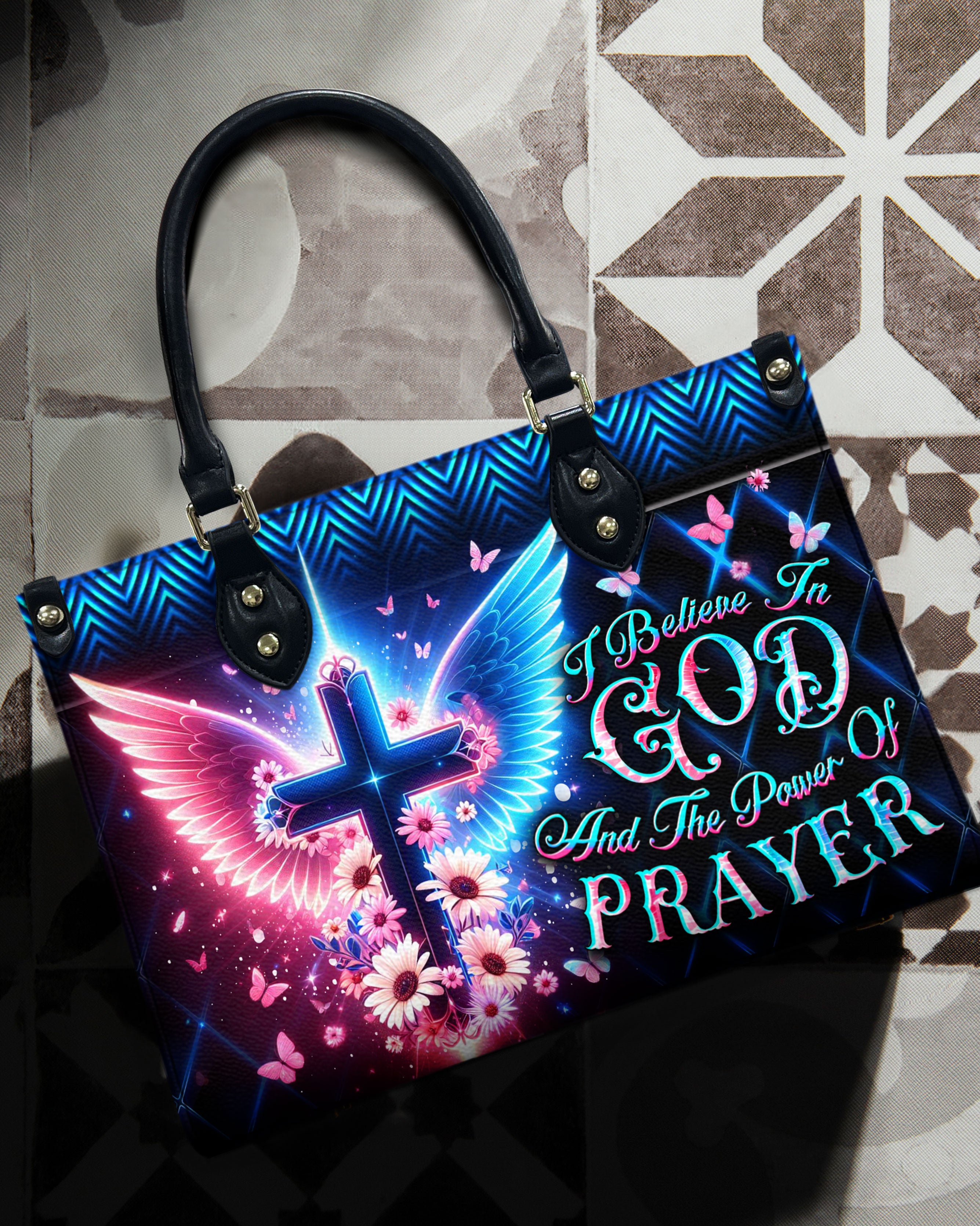 I Believe In God Leather Handbag - Yhdu1010244