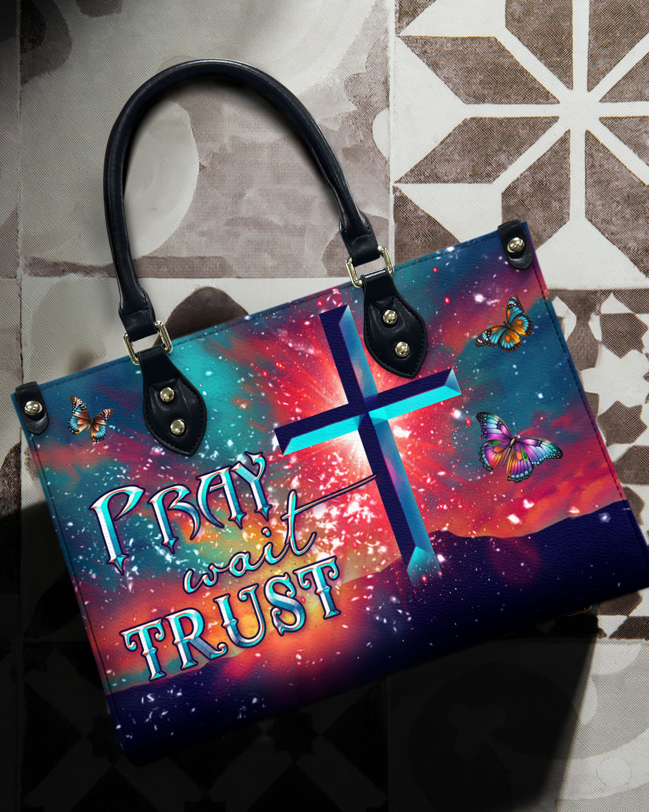 Pray Wait Trust Leather Handbag - Yhdu2709242