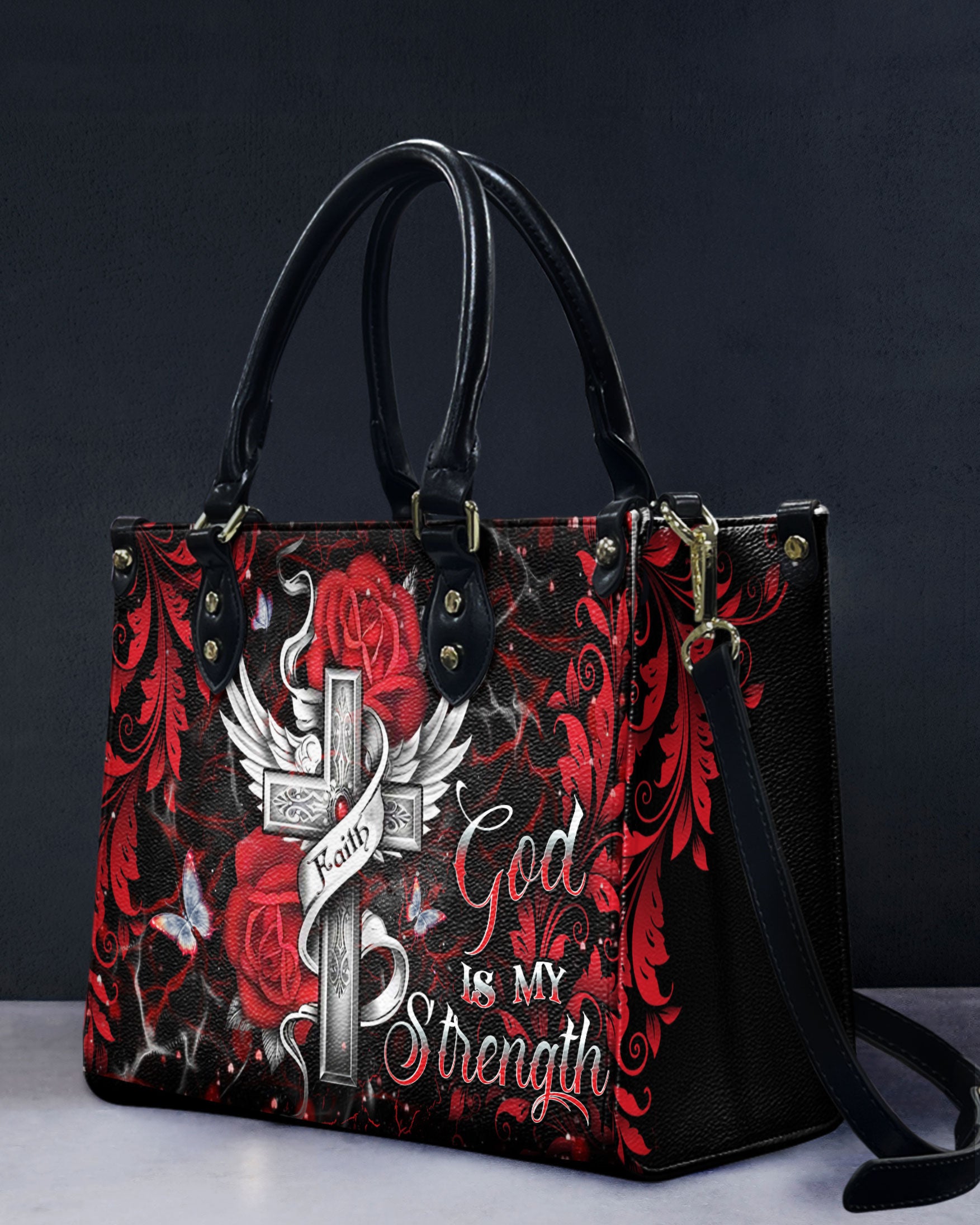 God Is My Strength Leather Handbag - Yhdu0310244
