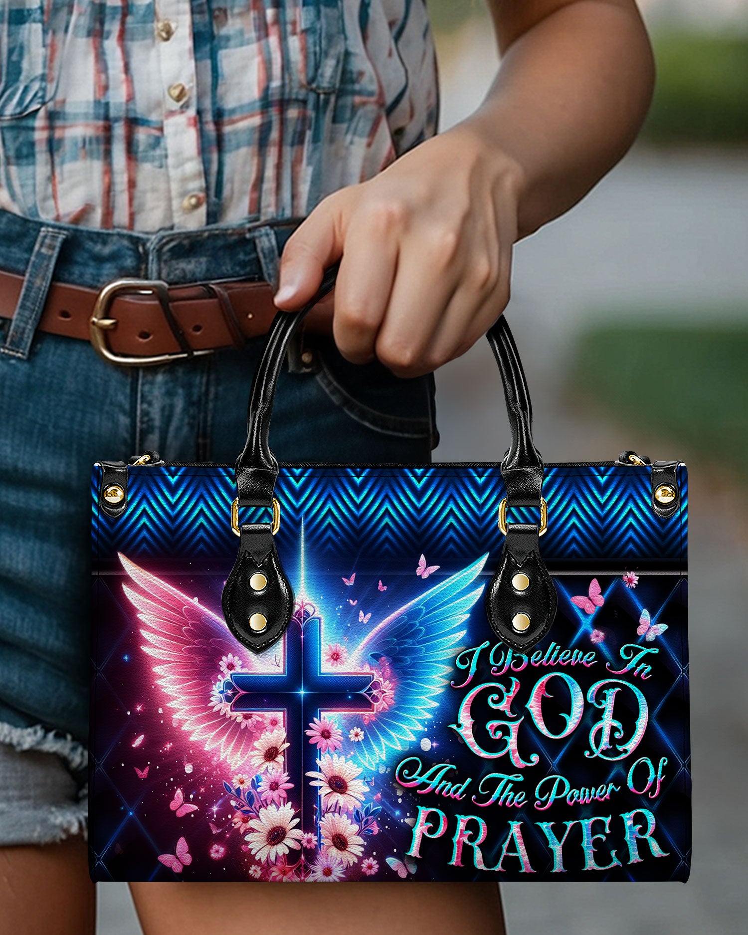 I Believe In God Leather Handbag - Yhdu1010244
