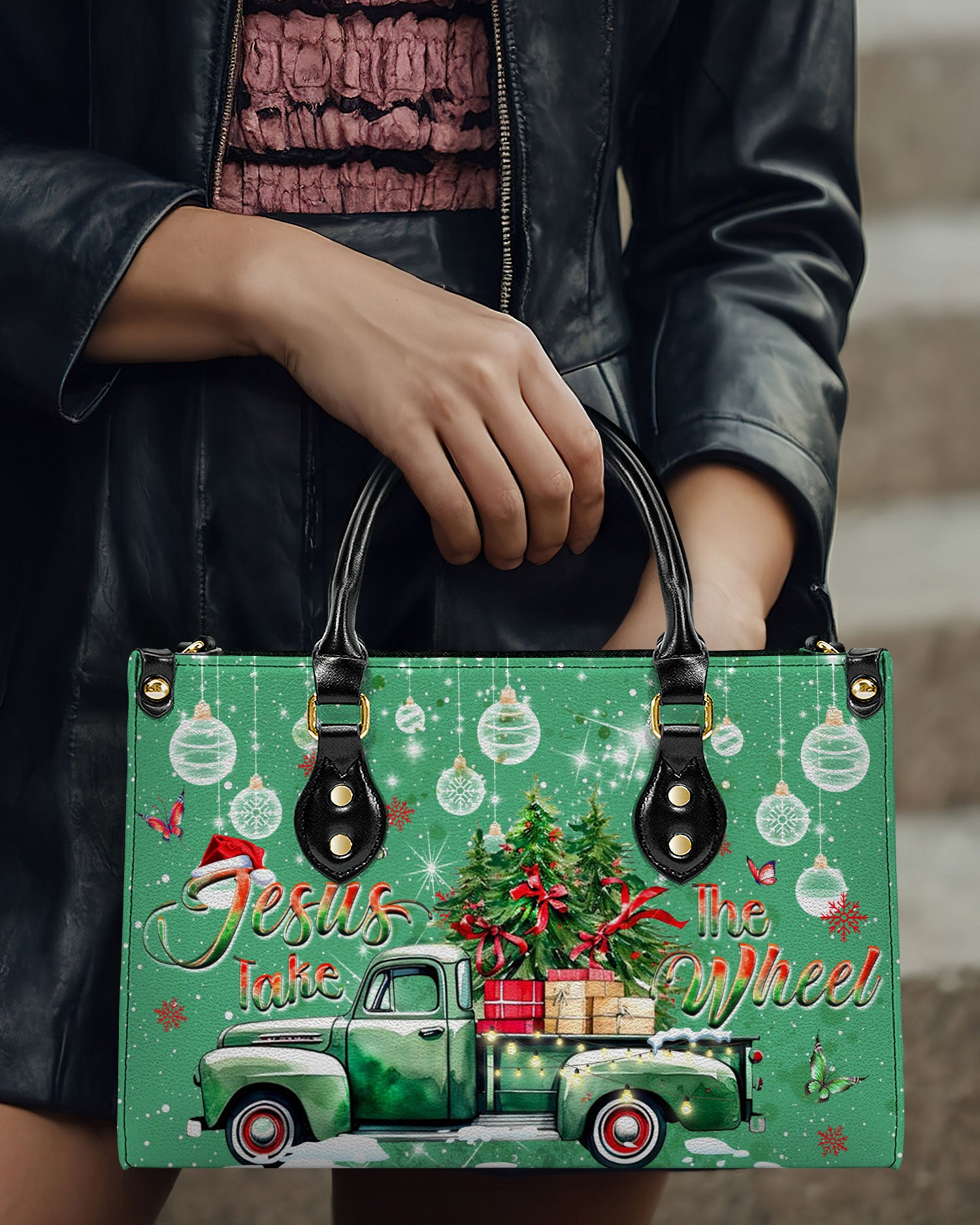 Jesus Take The Wheel Christmas Leather Handbag - Yhdu0710244