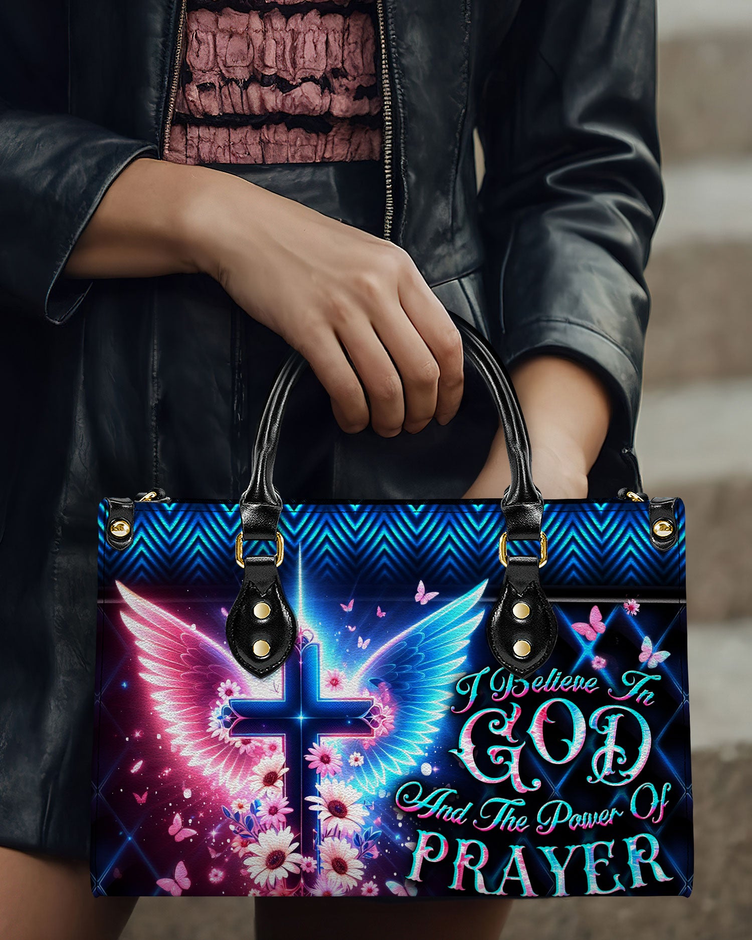 I Believe In God Leather Handbag - Yhdu1010244