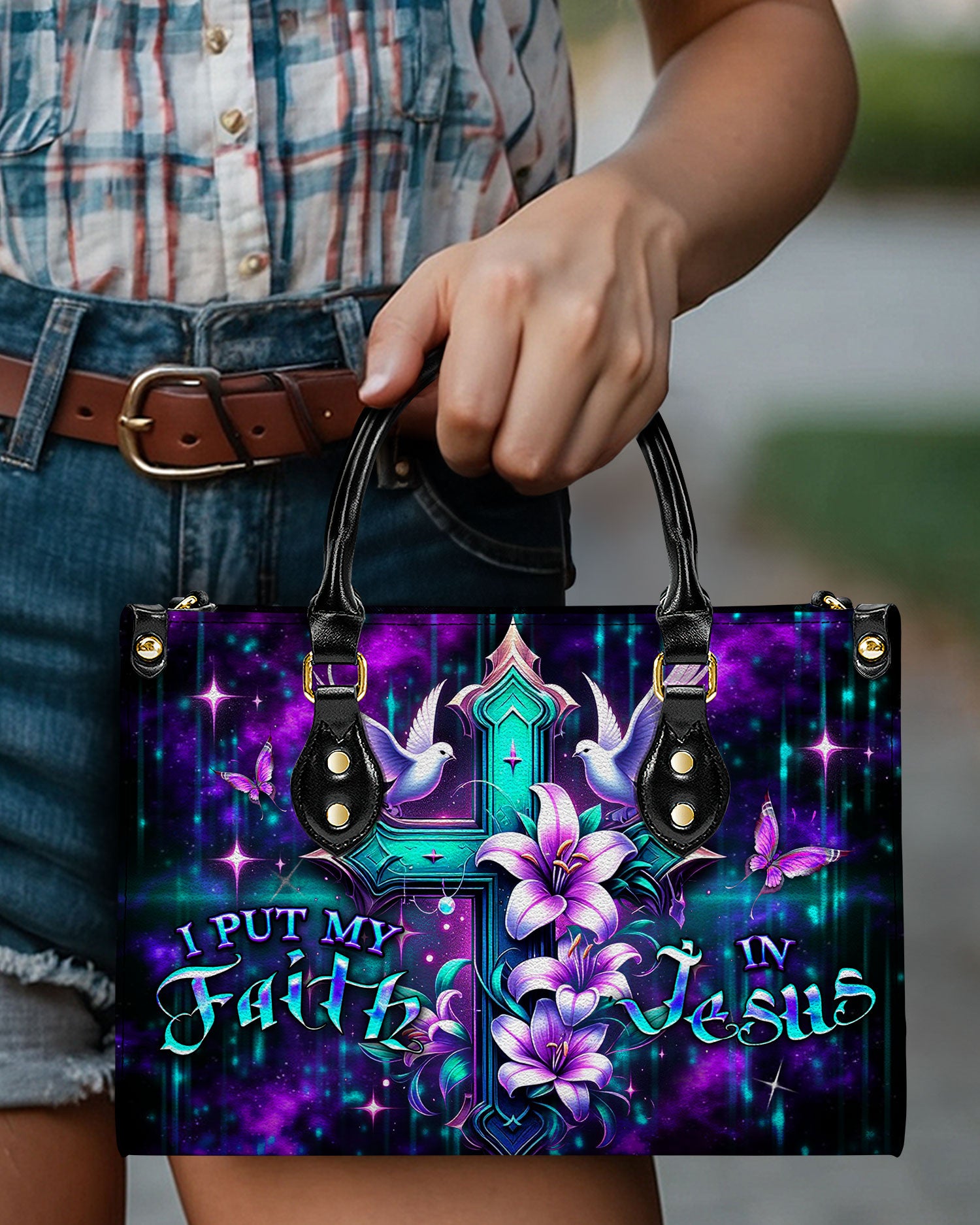 I Put My Faith In Jesus Leather Handbag - Yhdu0410245