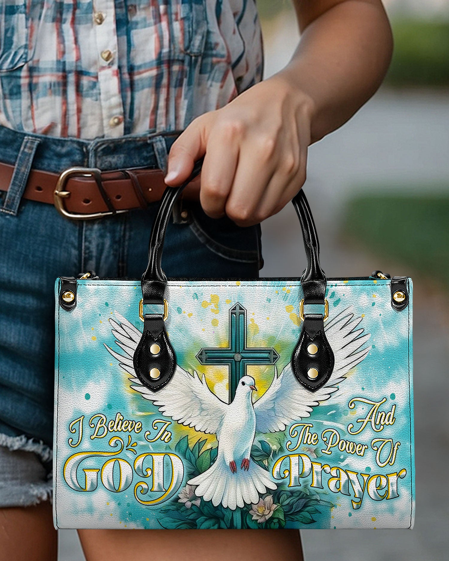 I Believe In God Leather Handbag - Yhdu2607243