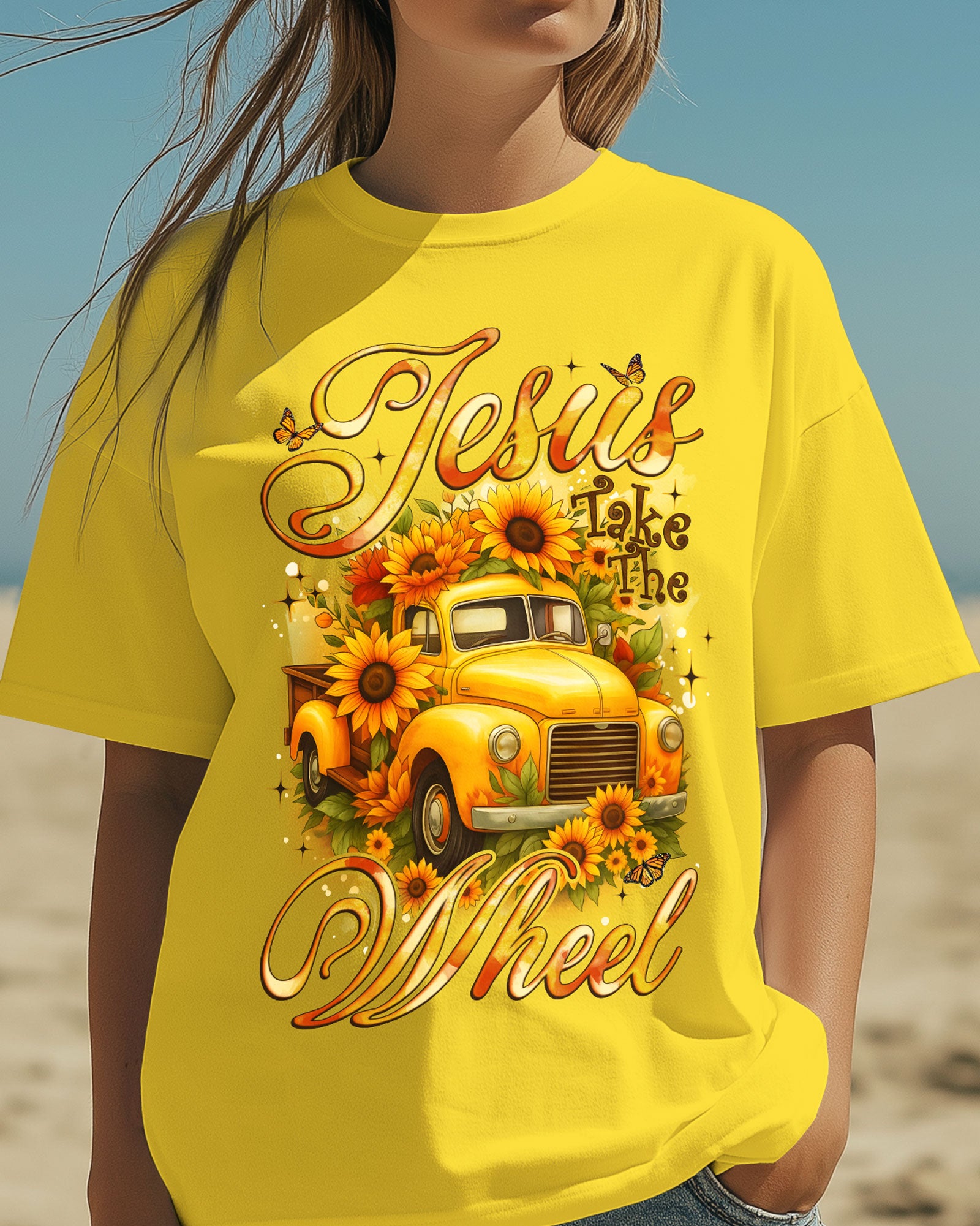 Jesus Take The Wheel Sunflowers Cotton Shirt - Tyqy2208253