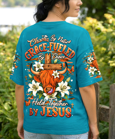 Held Together By Jesus Highland Cow Lilies Women's All Over Print Shirt - Tlhg0707263